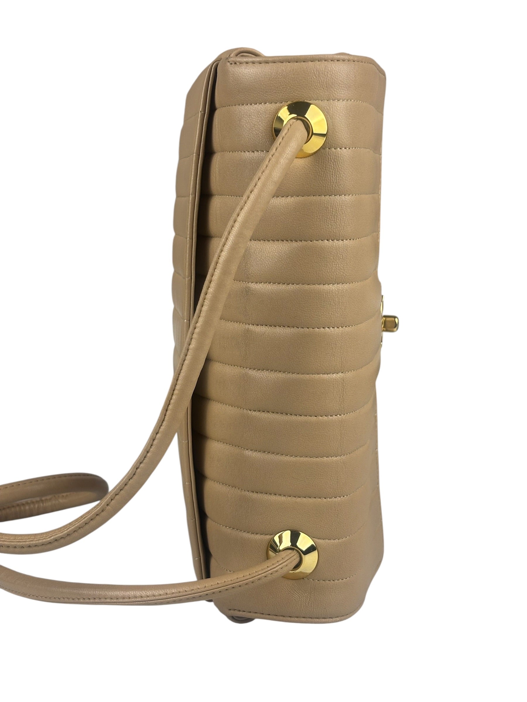 Chanel Vintage Tan Vertical Quilt Flap Shoulder Bag 1989
