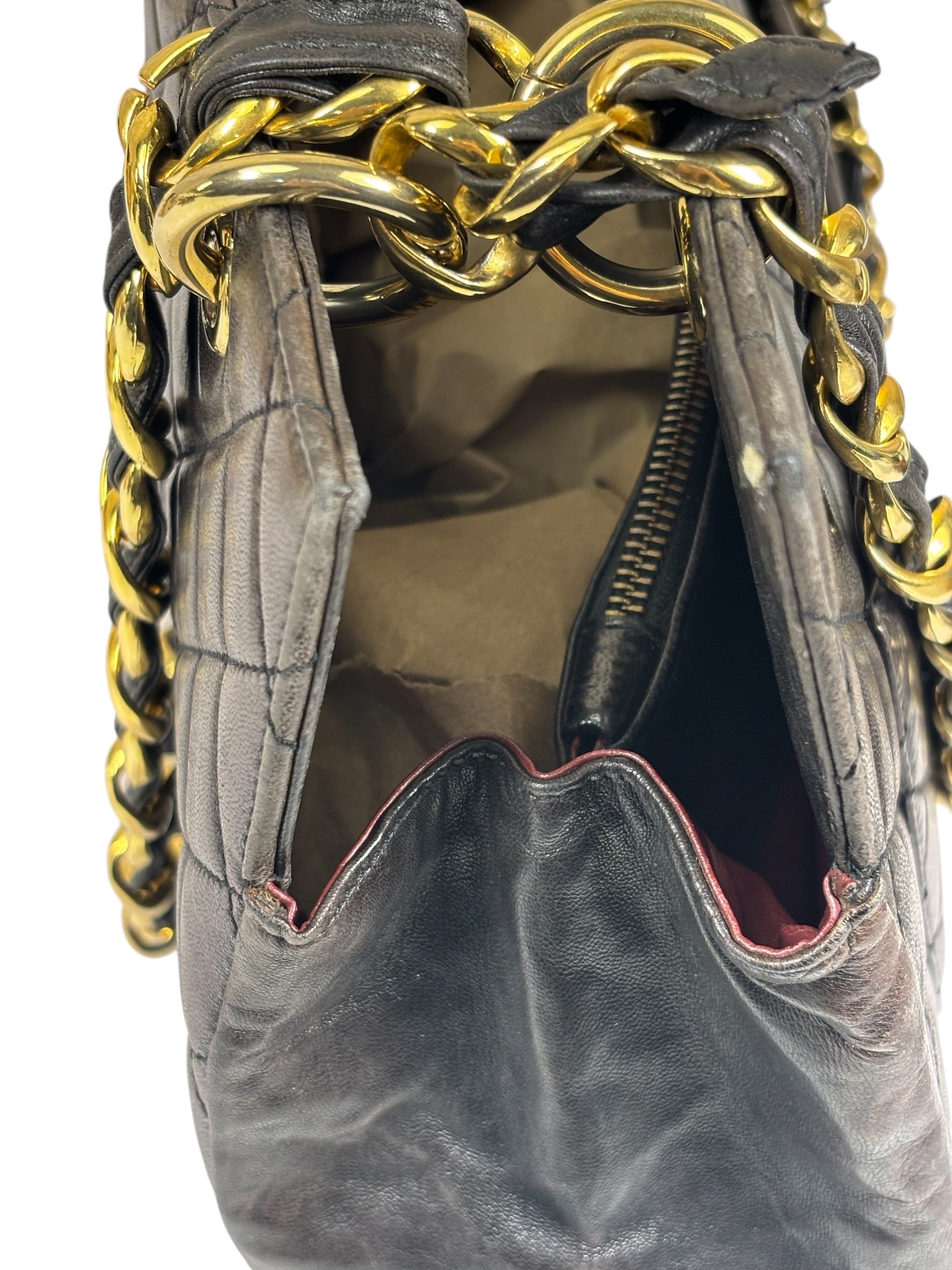 Chanel Black Quilted Lambskin CC Timeless Shopping Tote Late 90s