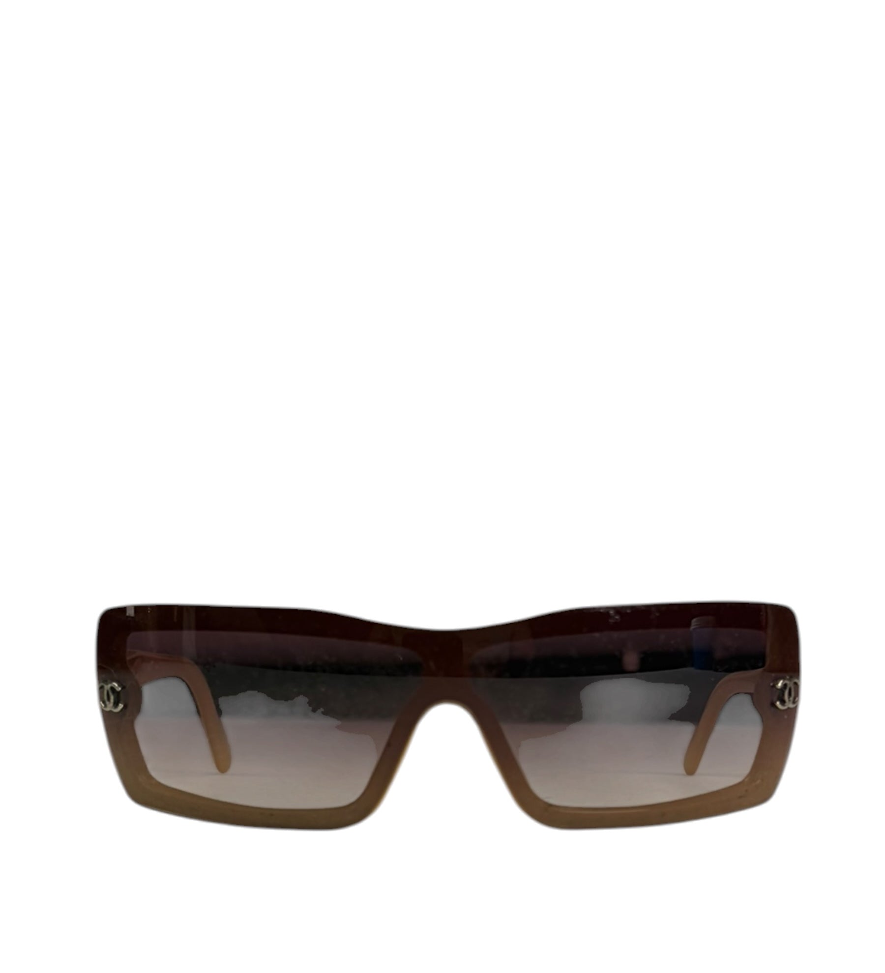 Chanel Beige/Brown Shield Wraparound Reading Sunglasses