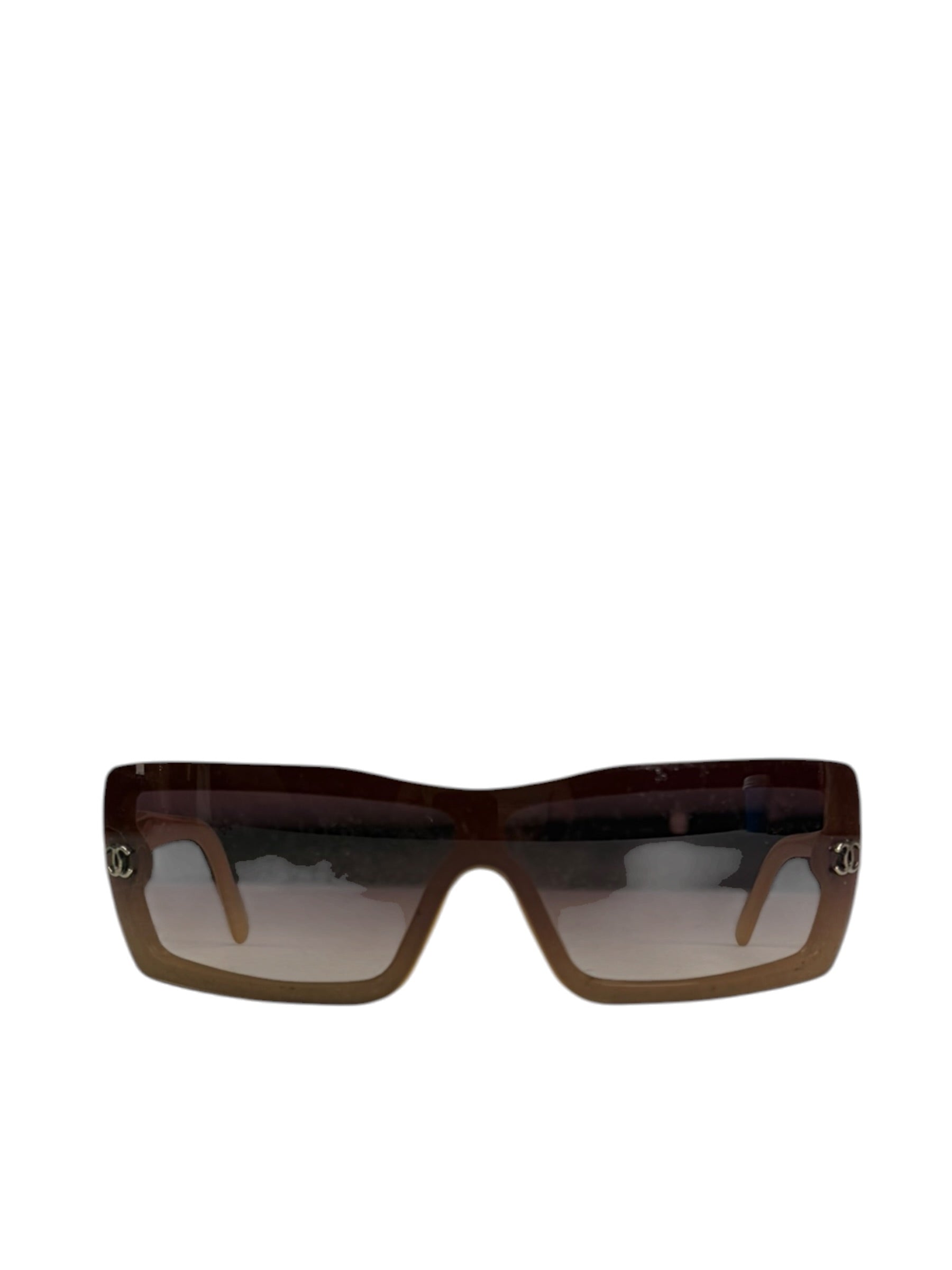 Chanel Beige/Brown Shield Wraparound Reading Sunglasses
