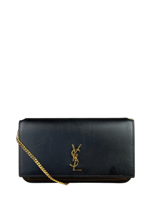 YSL Black Leather Cassandre Shoulder Bag