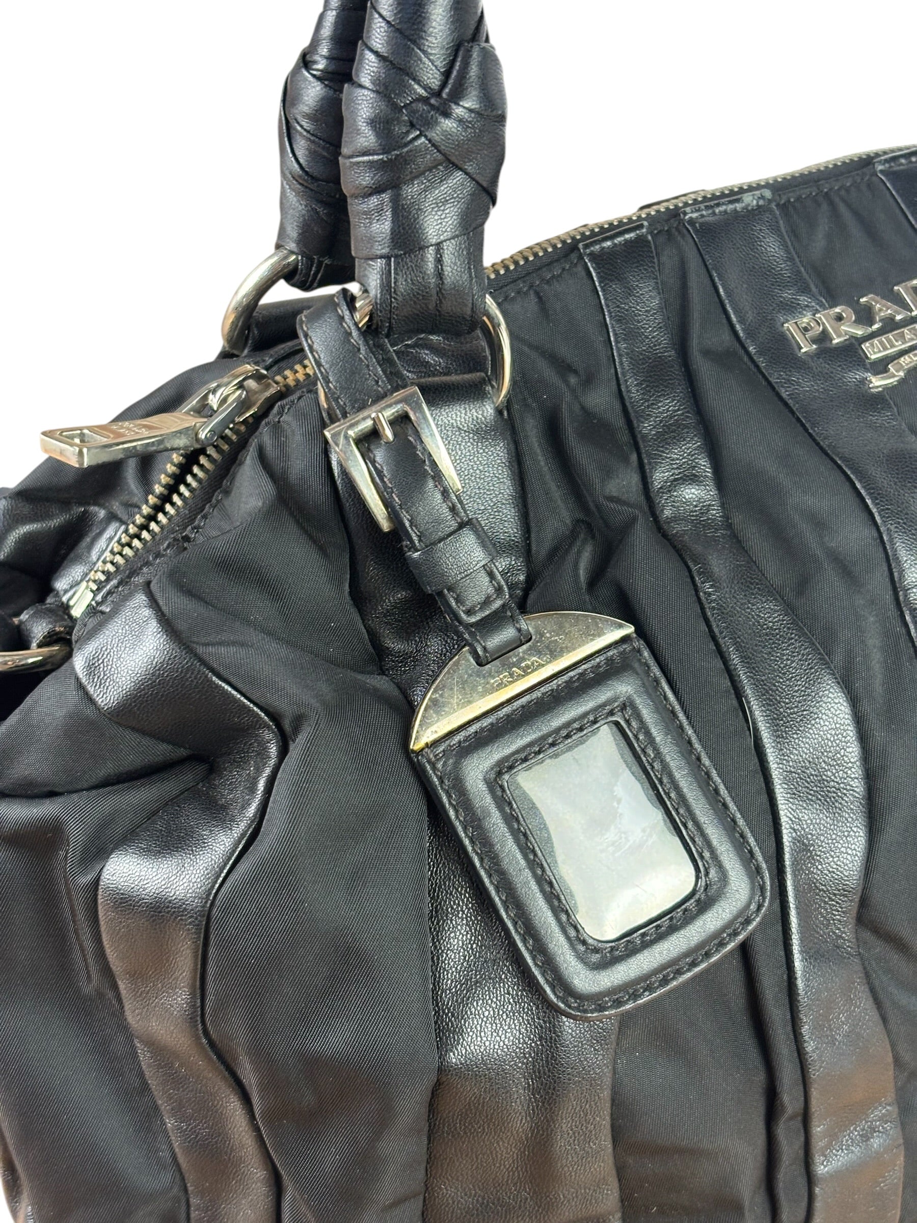 Prada Black Tessuto Nylon/Nappa Leather Waves Two-Way Bag
