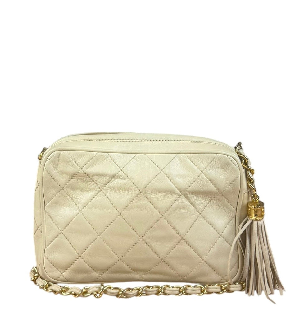 Chanel Beige Quilted Leather Chain Shoulder Bag