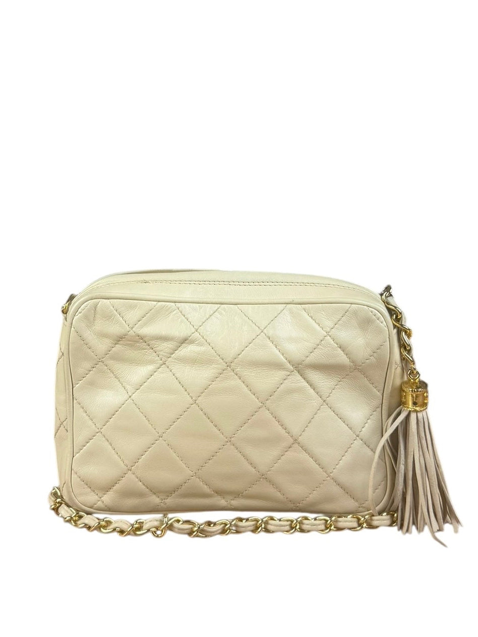 Chanel Beige Quilted Leather Chain Shoulder Bag