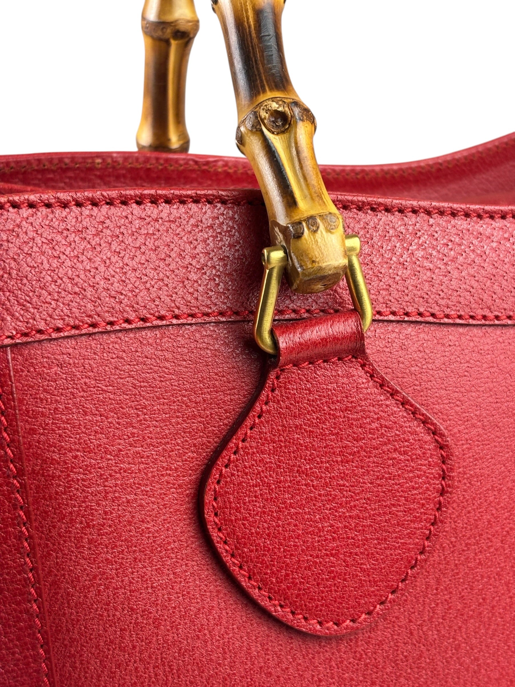Gucci Red Leather Diana Bamboo Handle Tote