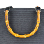 Gucci Vintage Black Ribbed Bamboo Top Handle Bag