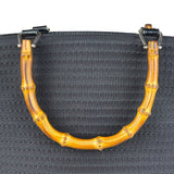 Gucci Vintage Black Ribbed Bamboo Top Handle Bag