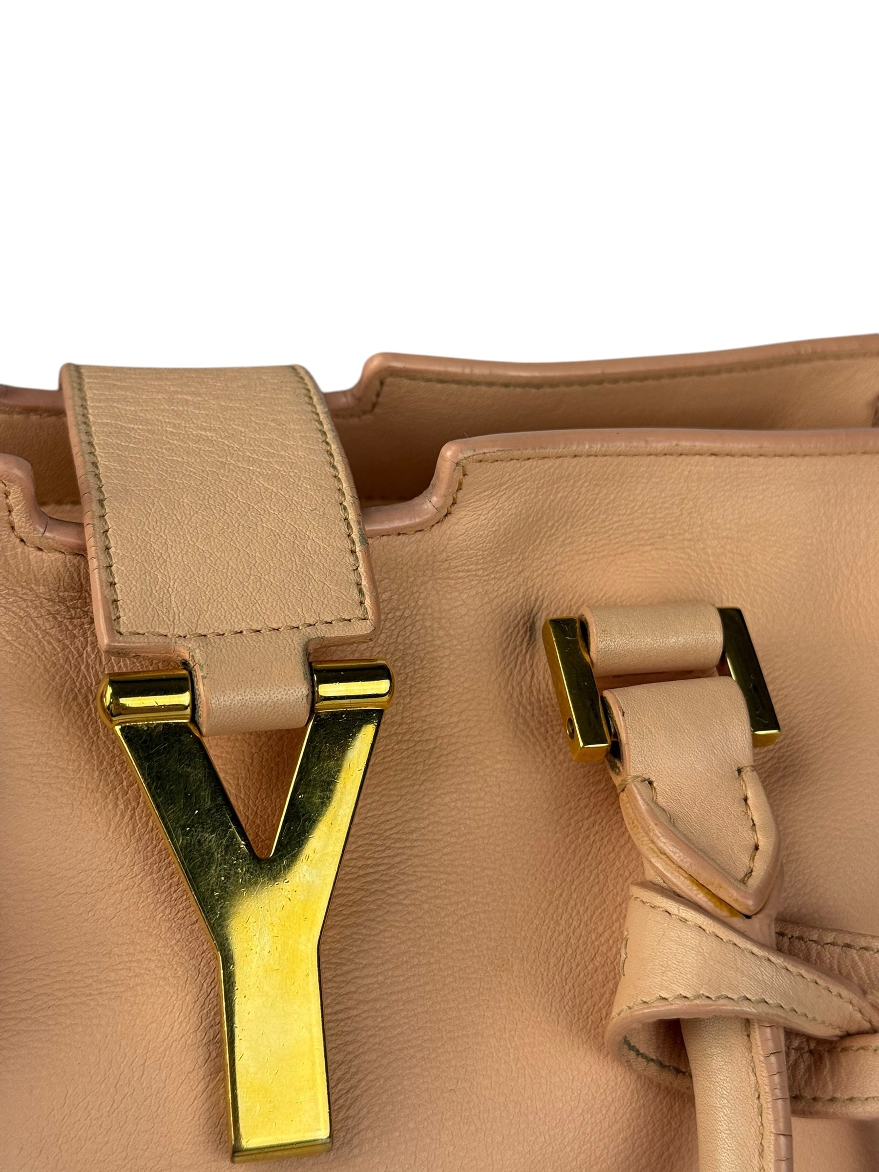 YSL Vintage Classic Y Cabas Peach Leather 2Way Handbag