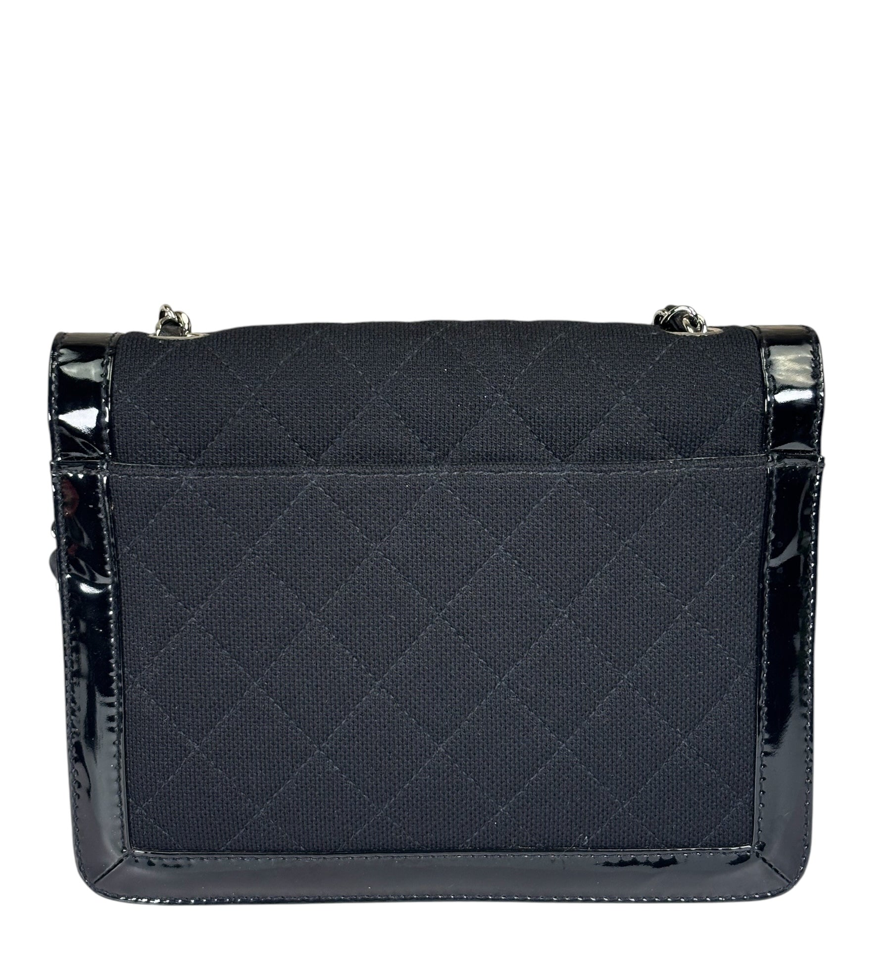 Chanel Black Patent Leather Trim/Cotton 2.55 Reissue Flap Bag 2000