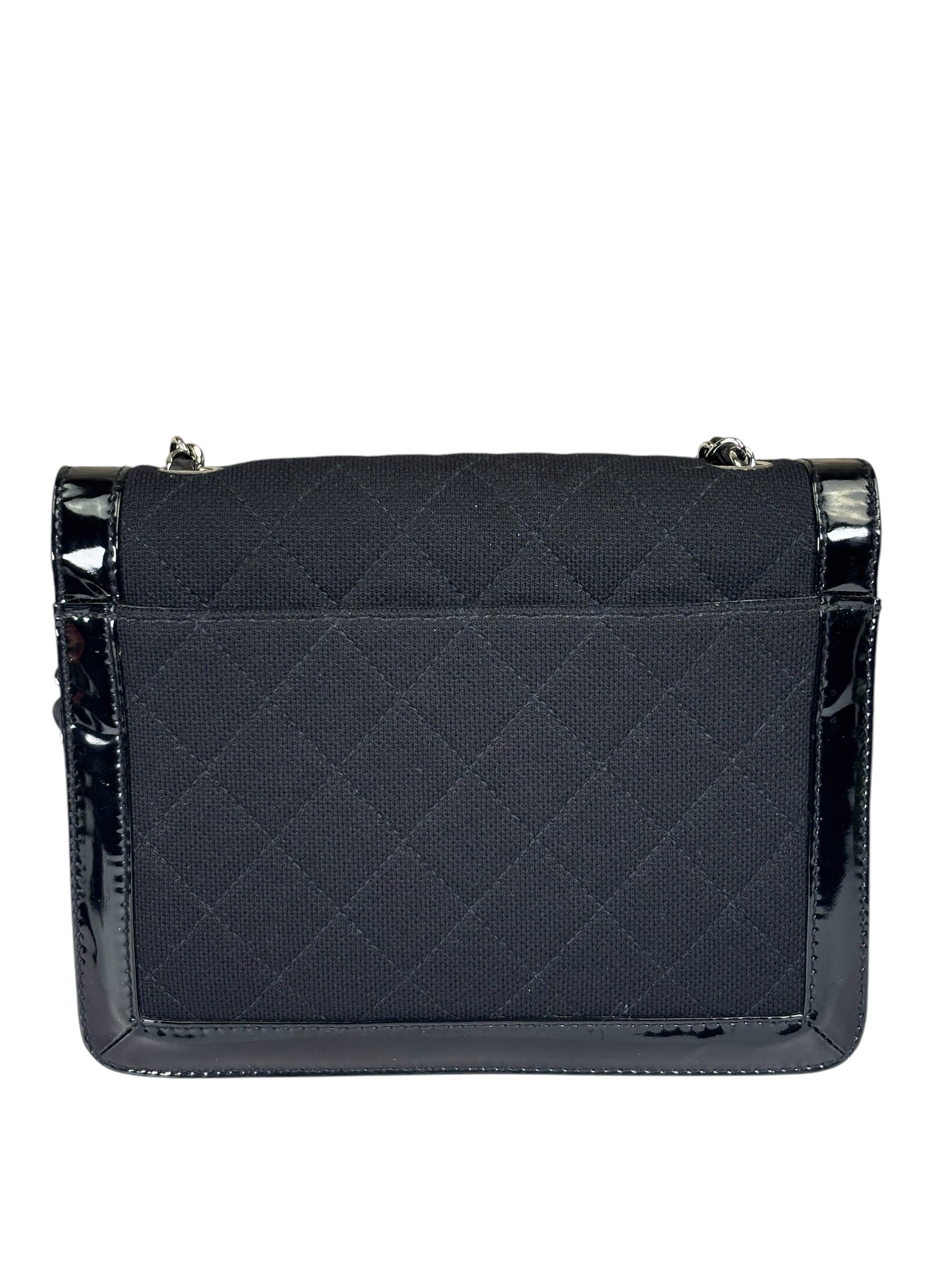 Chanel Black Patent Leather Trim/Cotton 2.55 Reissue Flap Bag 2000
