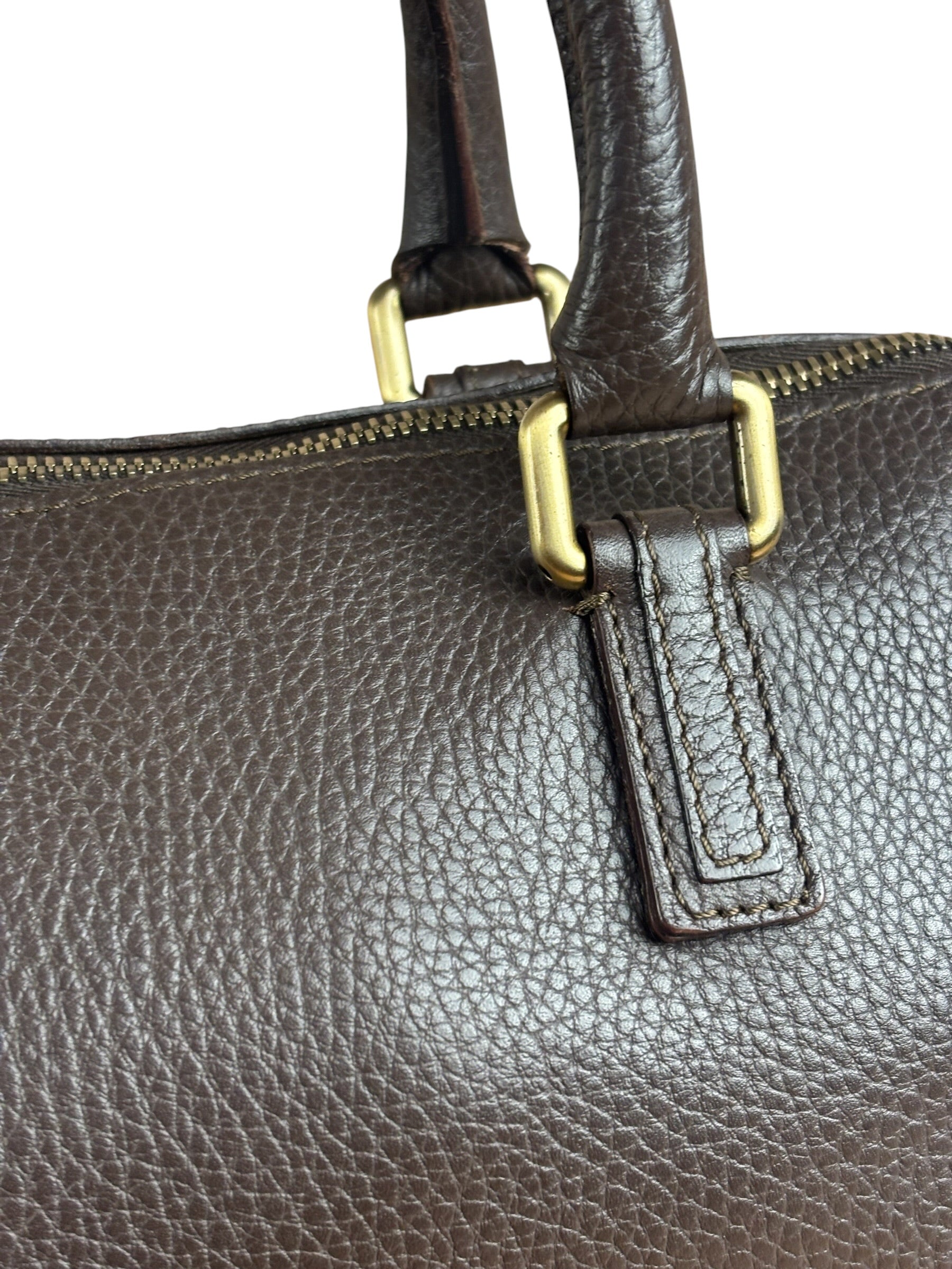 Burberry Vintage Brown Pebbled Leather Double Pocket Satchel Handbag