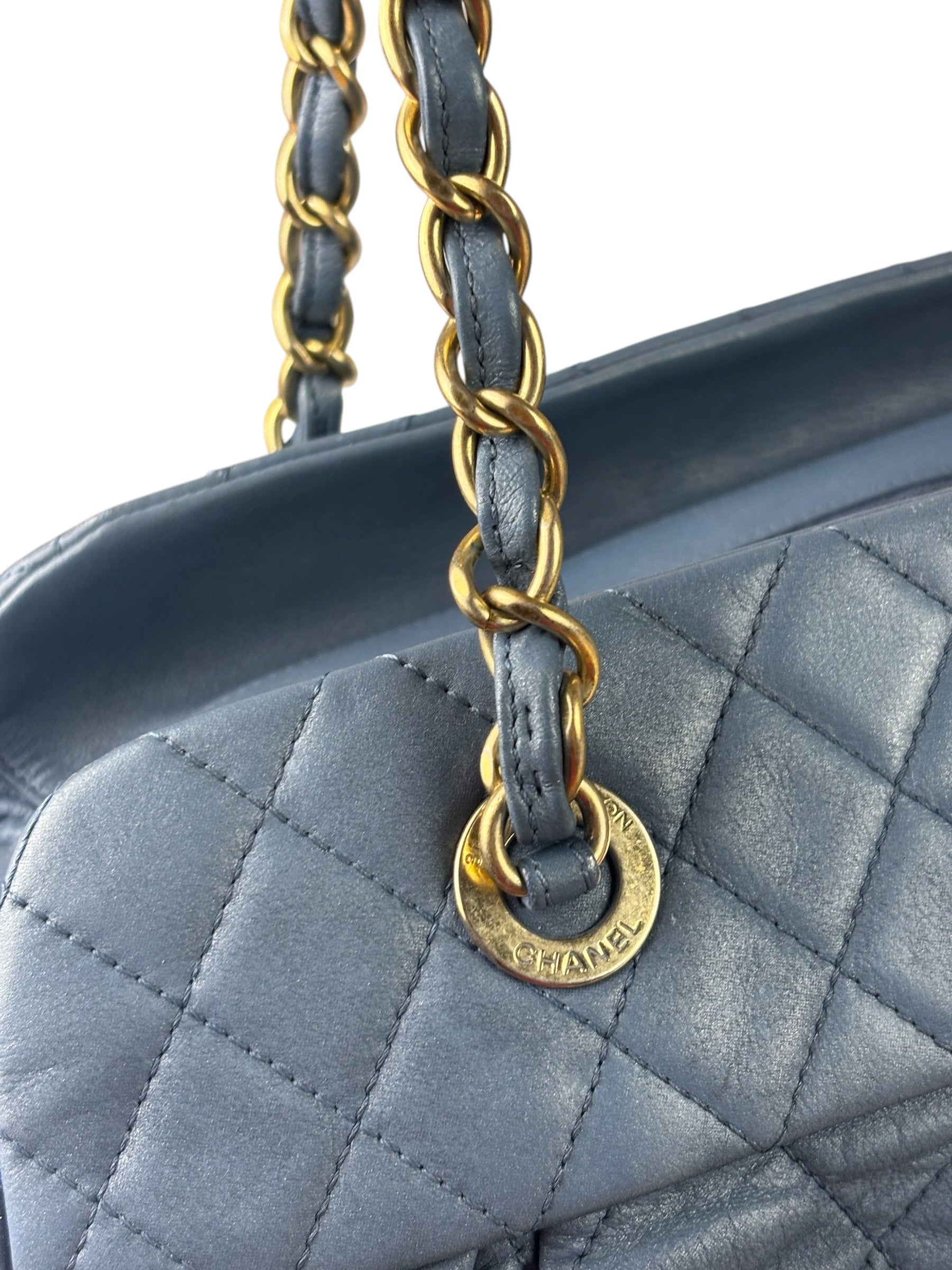 Chanel Blue Quilted Calfskin Iridescent Bowling Bag 2011