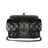 Chanel Black Python Leather Kiss-Lock Flap Bag 2015