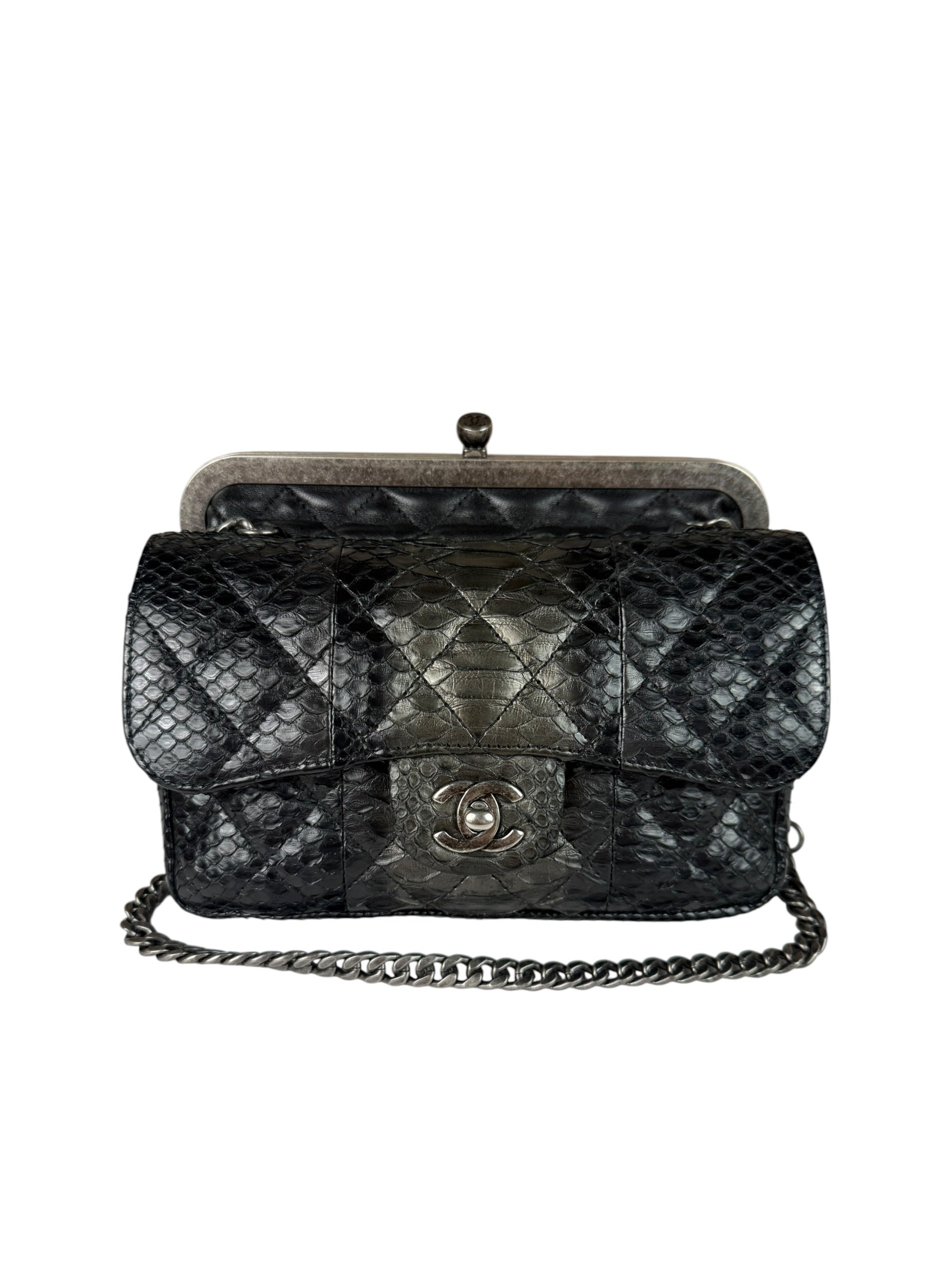 Chanel Black Python Leather Kiss-Lock Flap Bag 2015