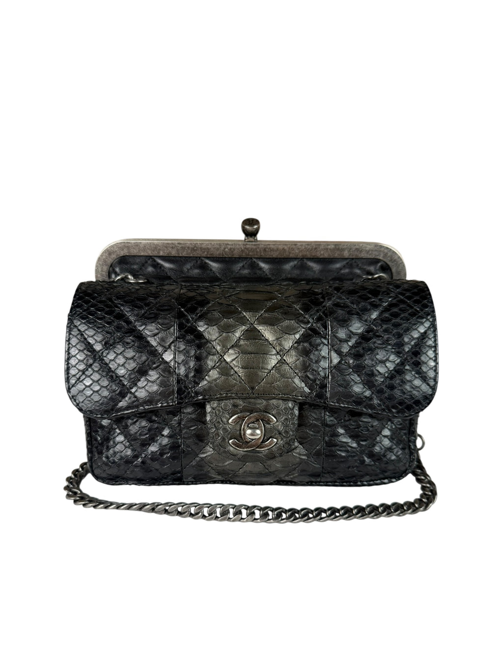 Chanel Black Python Leather Kiss-Lock Flap Bag 2015