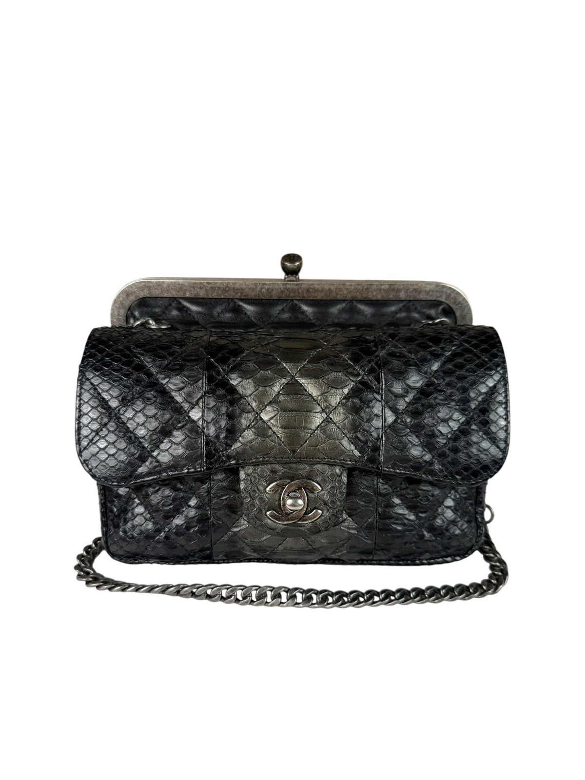 Chanel Black Python Leather Kiss-Lock Flap Bag 2015