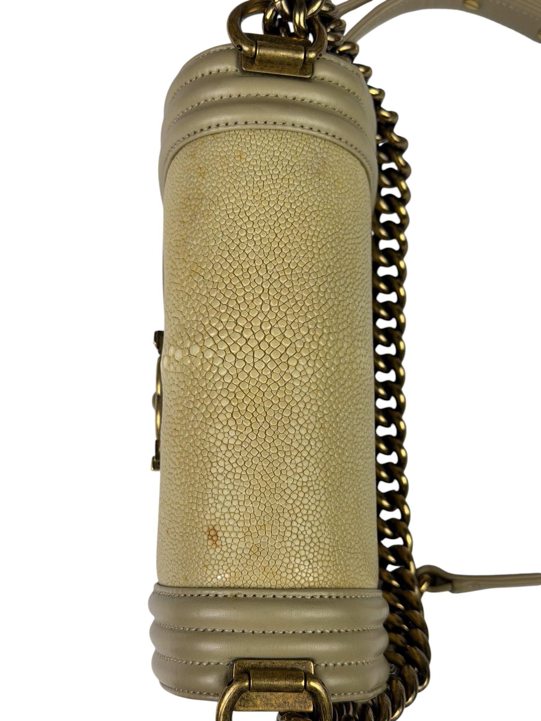 Chanel Beige Leather Boy Stingray Flap Bag 2013