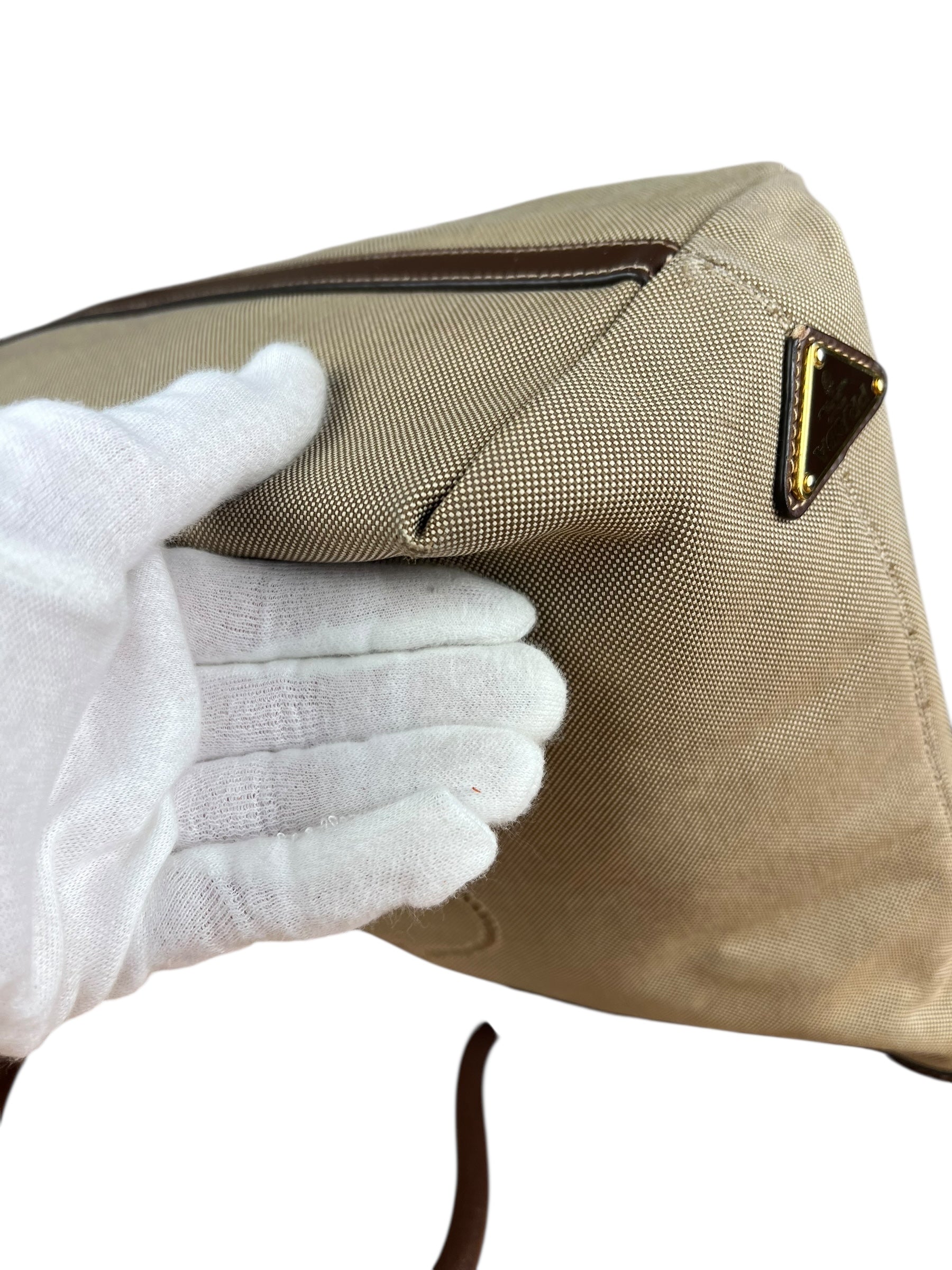 Prada Vintage Jacquard Logo Tote Brown