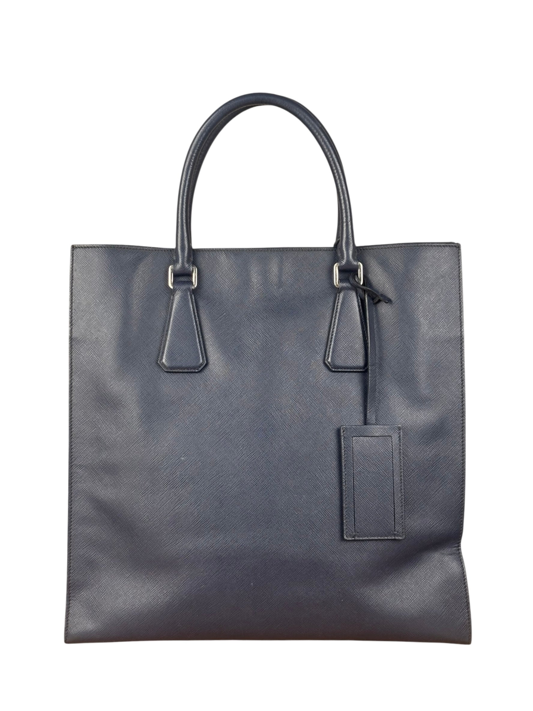 Prada Navy Blue Saffiano Leather Vertical Tote Bag
