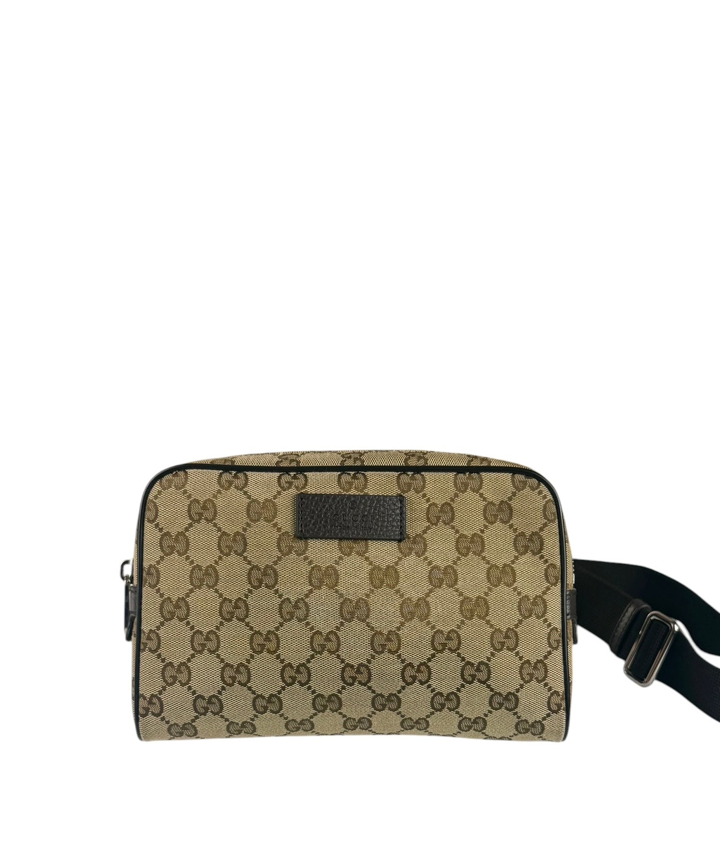 Gucci Brown Leather Trim GG Canvas Belt Bag