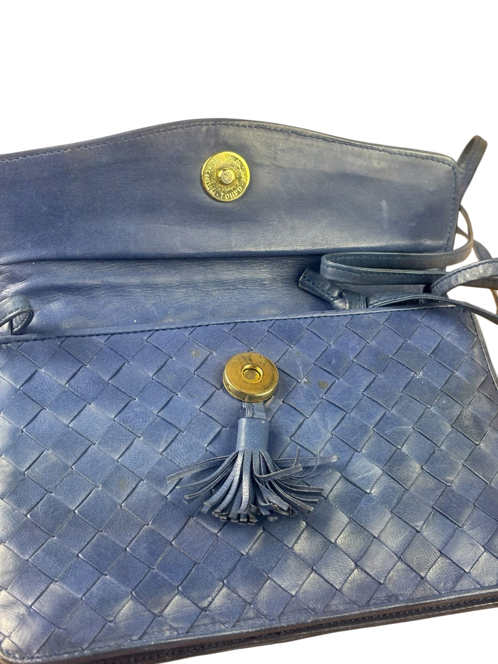 Bottega Veneta Navy Intrecciato Small Shoulder Bag