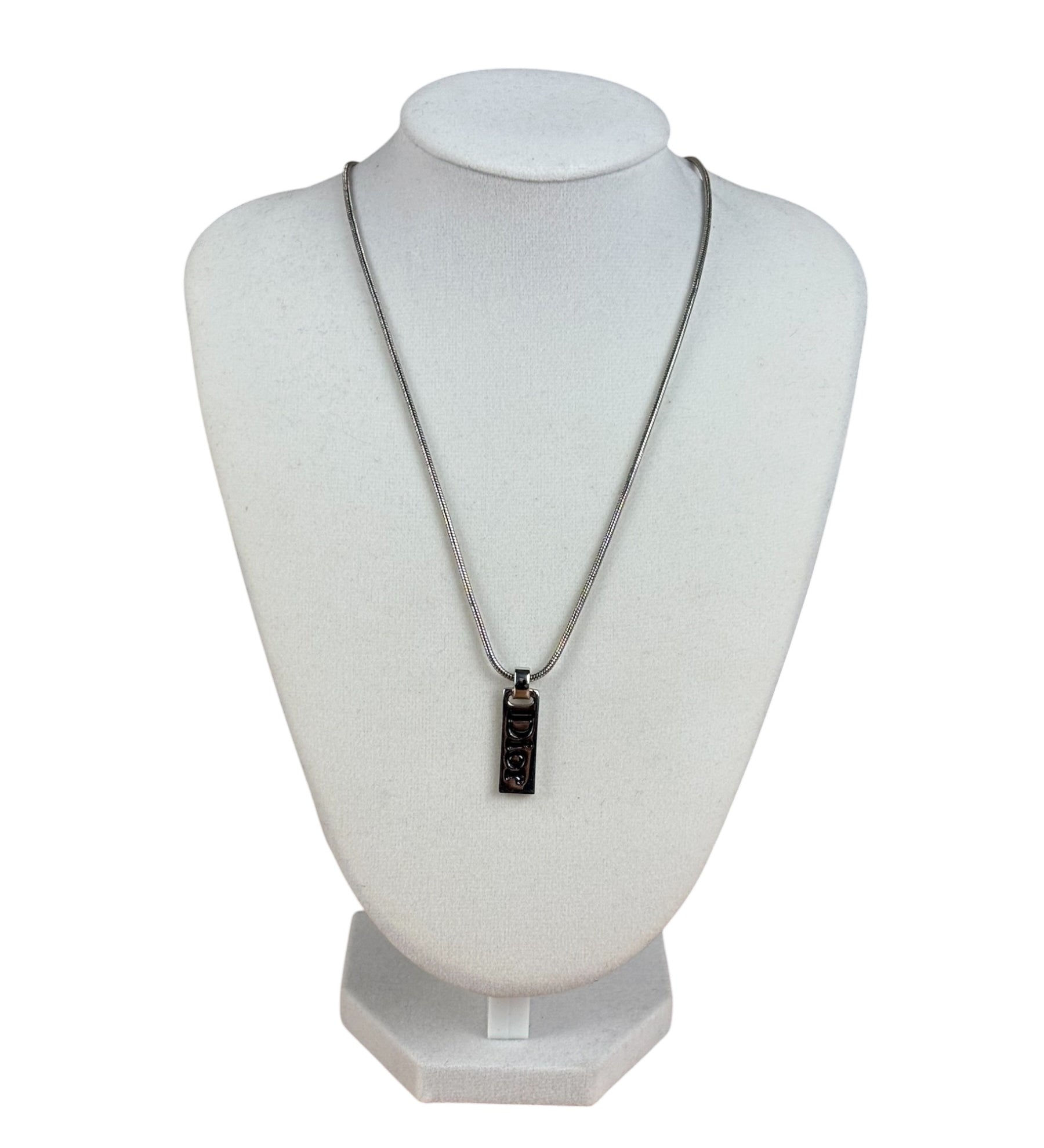 Christian Dior Vintage Logo Plate Pendant Necklace