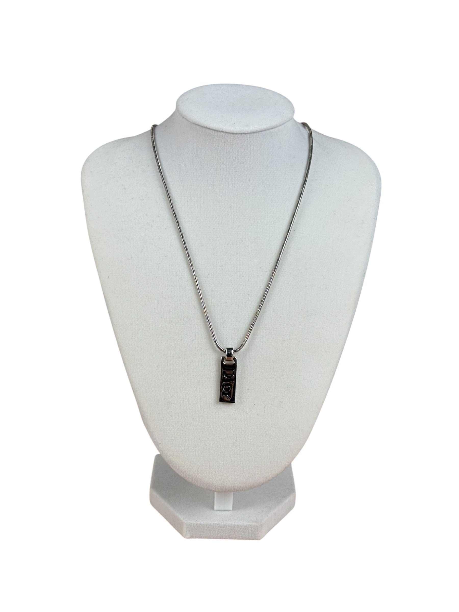 Christian Dior Vintage Logo Plate Pendant Necklace
