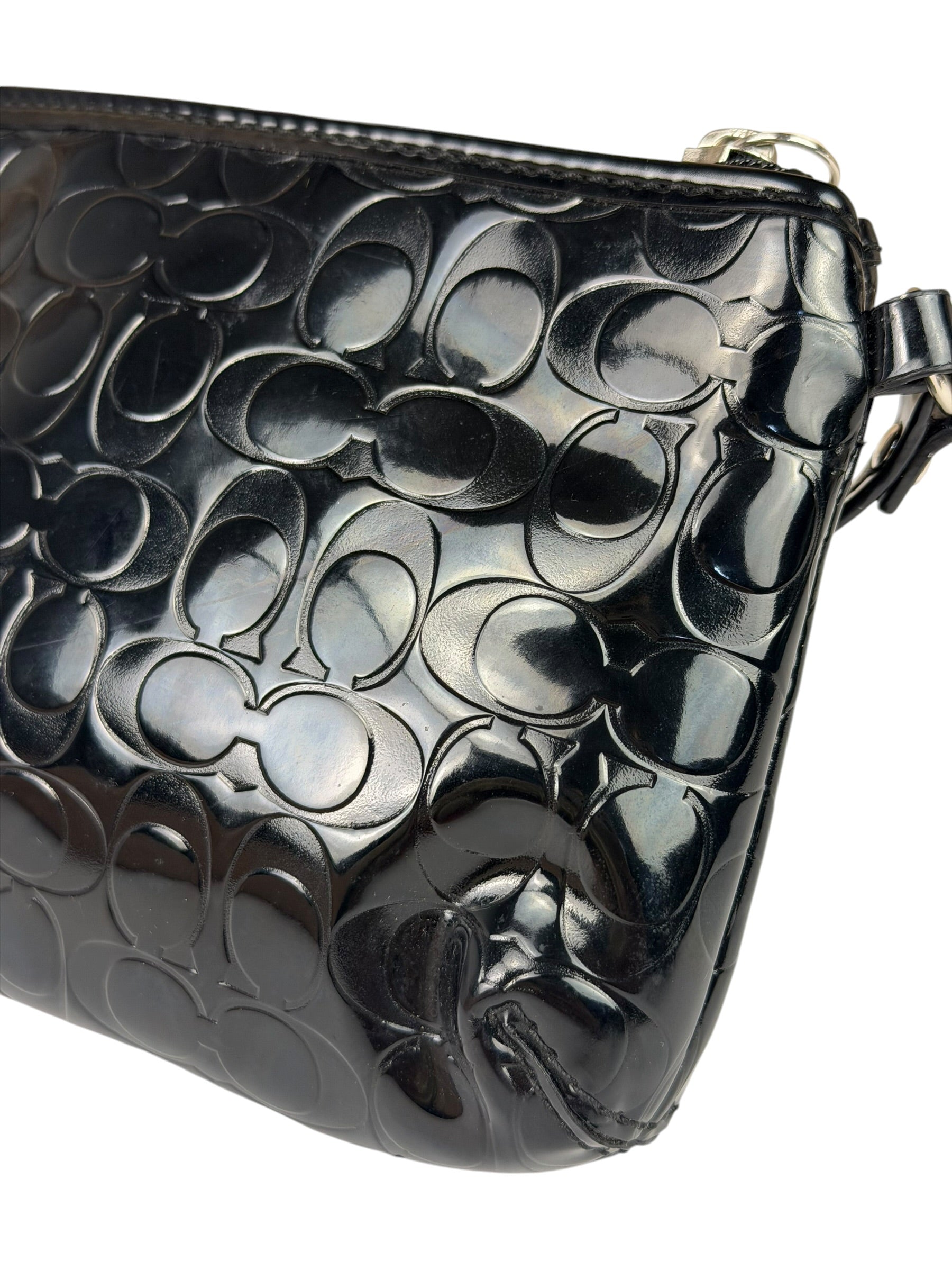 Coach Black Patent Leather Heart & Bow Wristlet