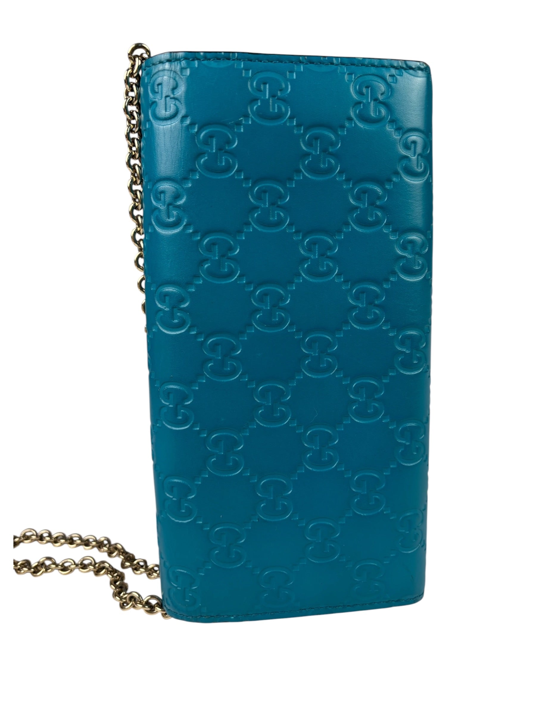 Gucci Turquoise Blue Guccissima Wallet On Chain