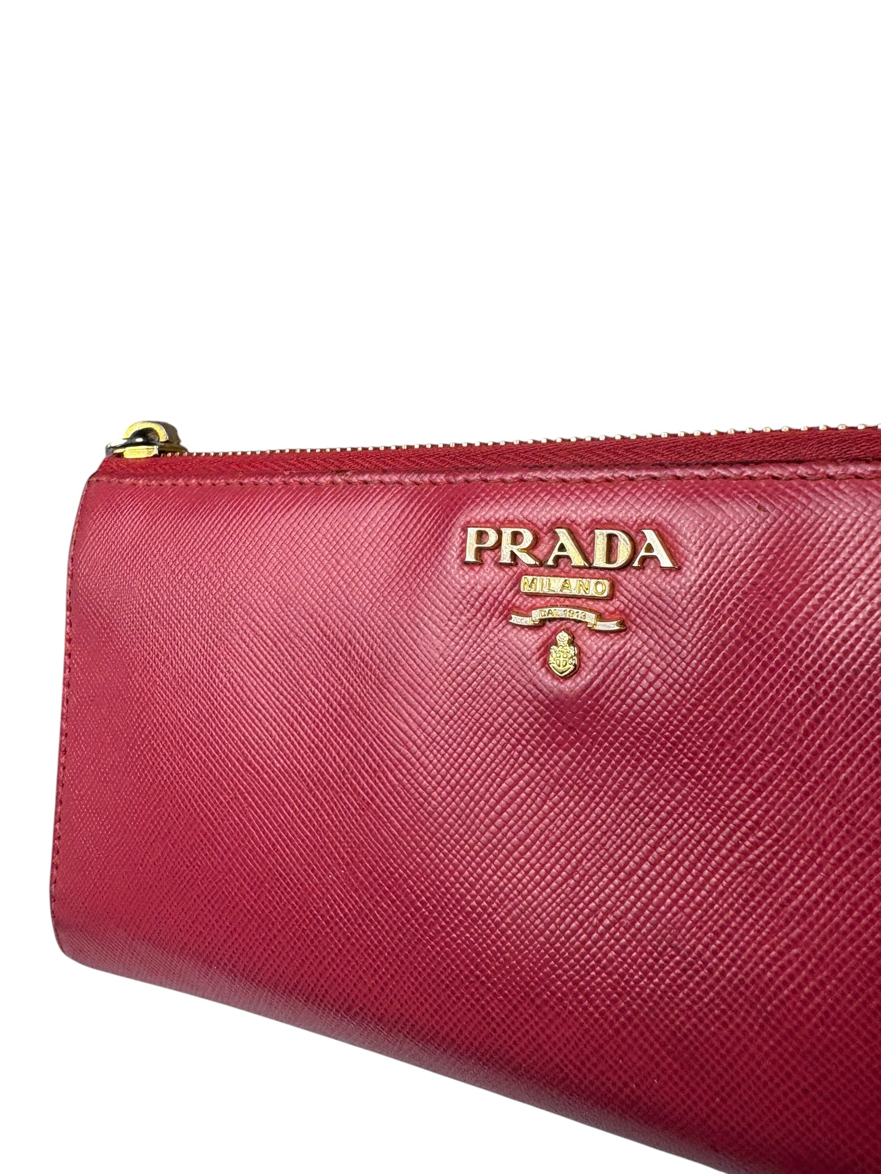 Prada Vintage Pink Saffiano Leather Long Wallet