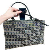 Fendi FF Buckle Navy Zucca Tote Handbag