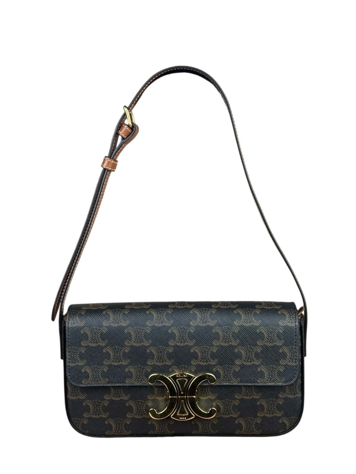 Celine Black/Brown Leather Triomphe Claude Flap Bag