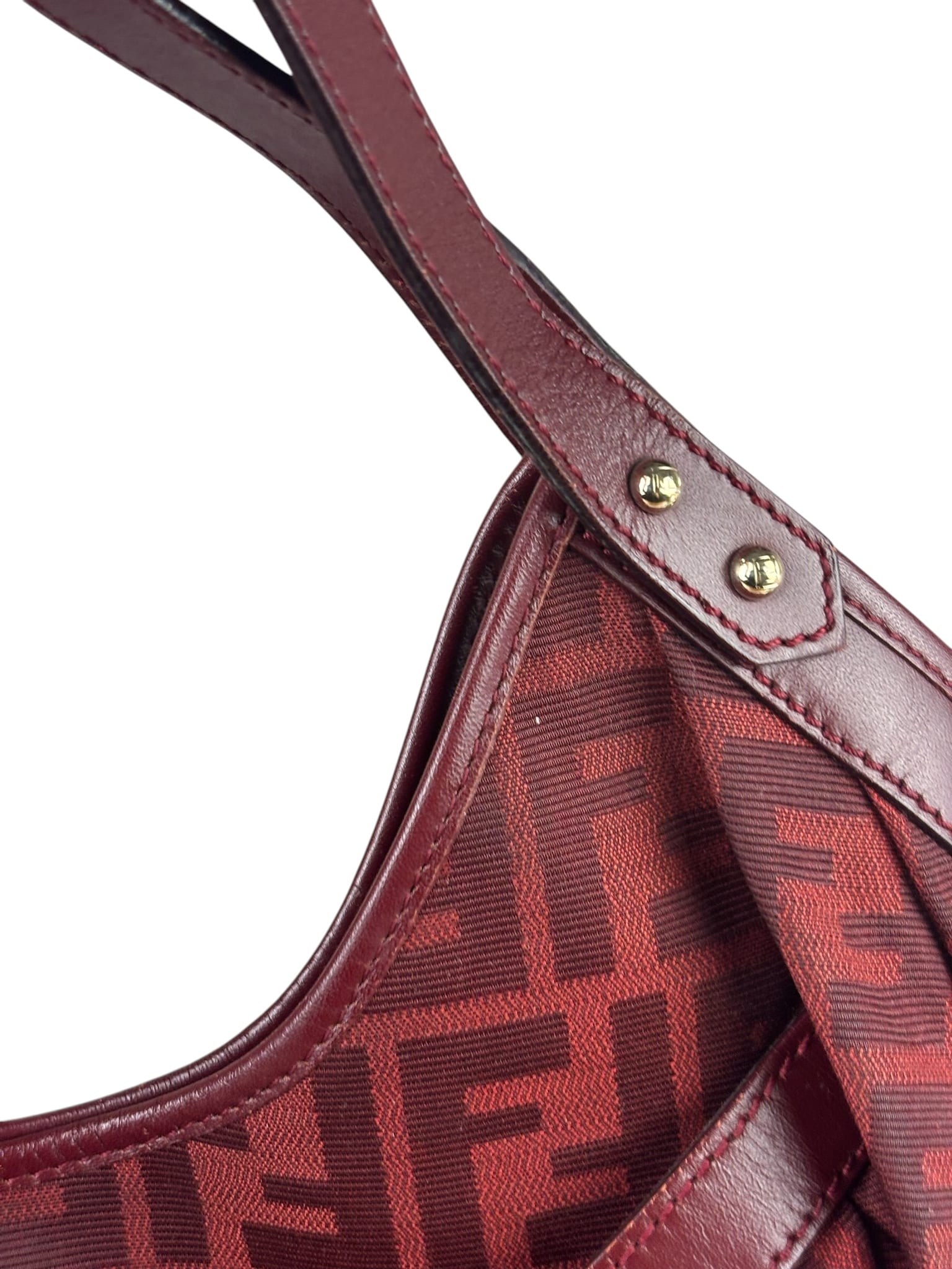 Fendi Red Leather Trim Zucca Chef Tote