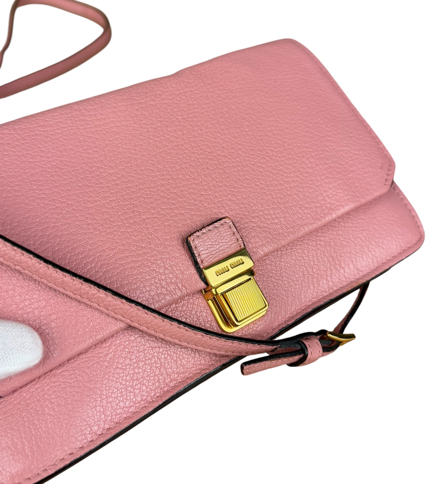 Miu Miu Pink Leather Madras Flap Crossbody