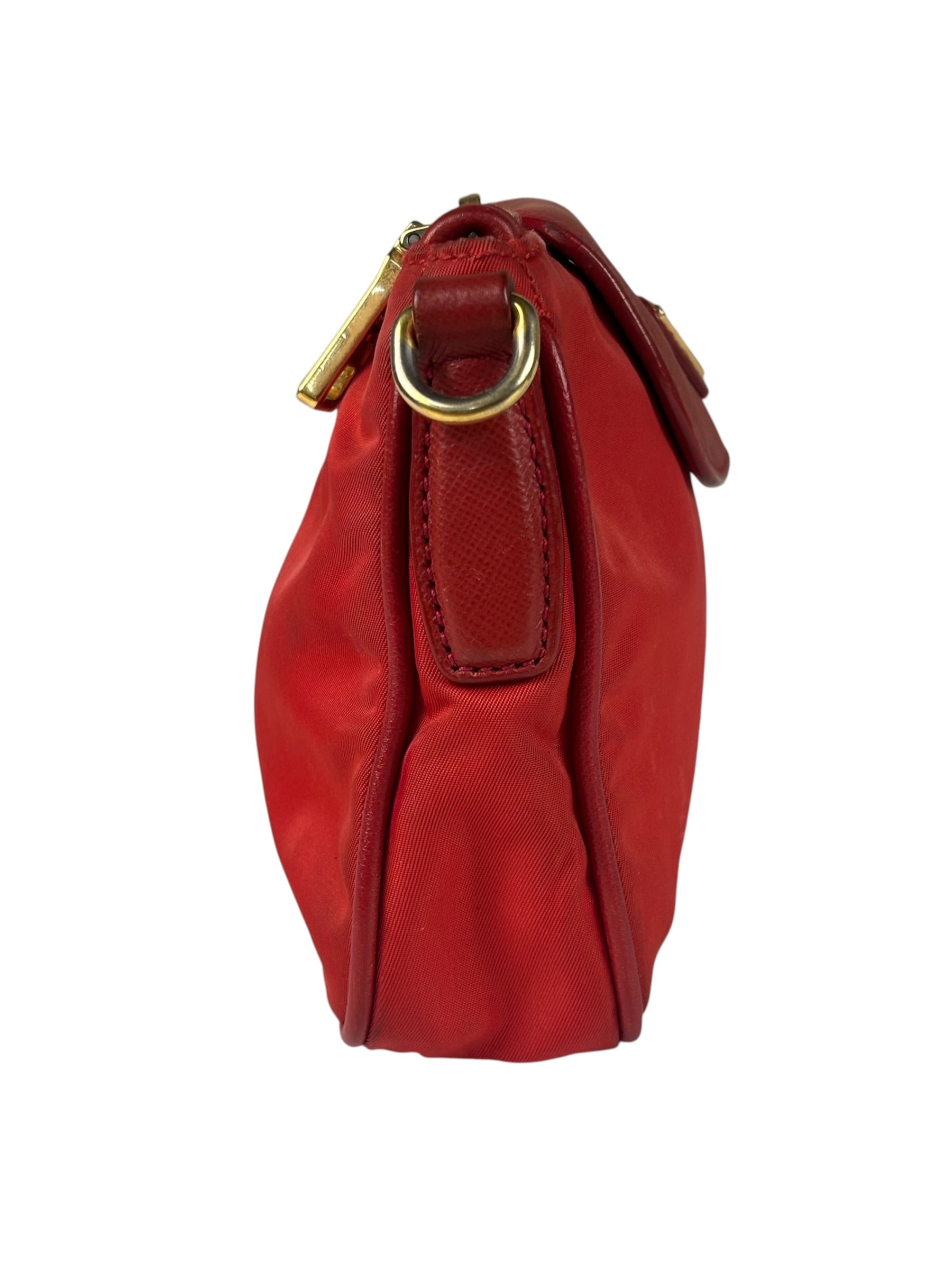 Prada Red Tessuto Nylon/Saffiano Leather Trim Two-Way Bag