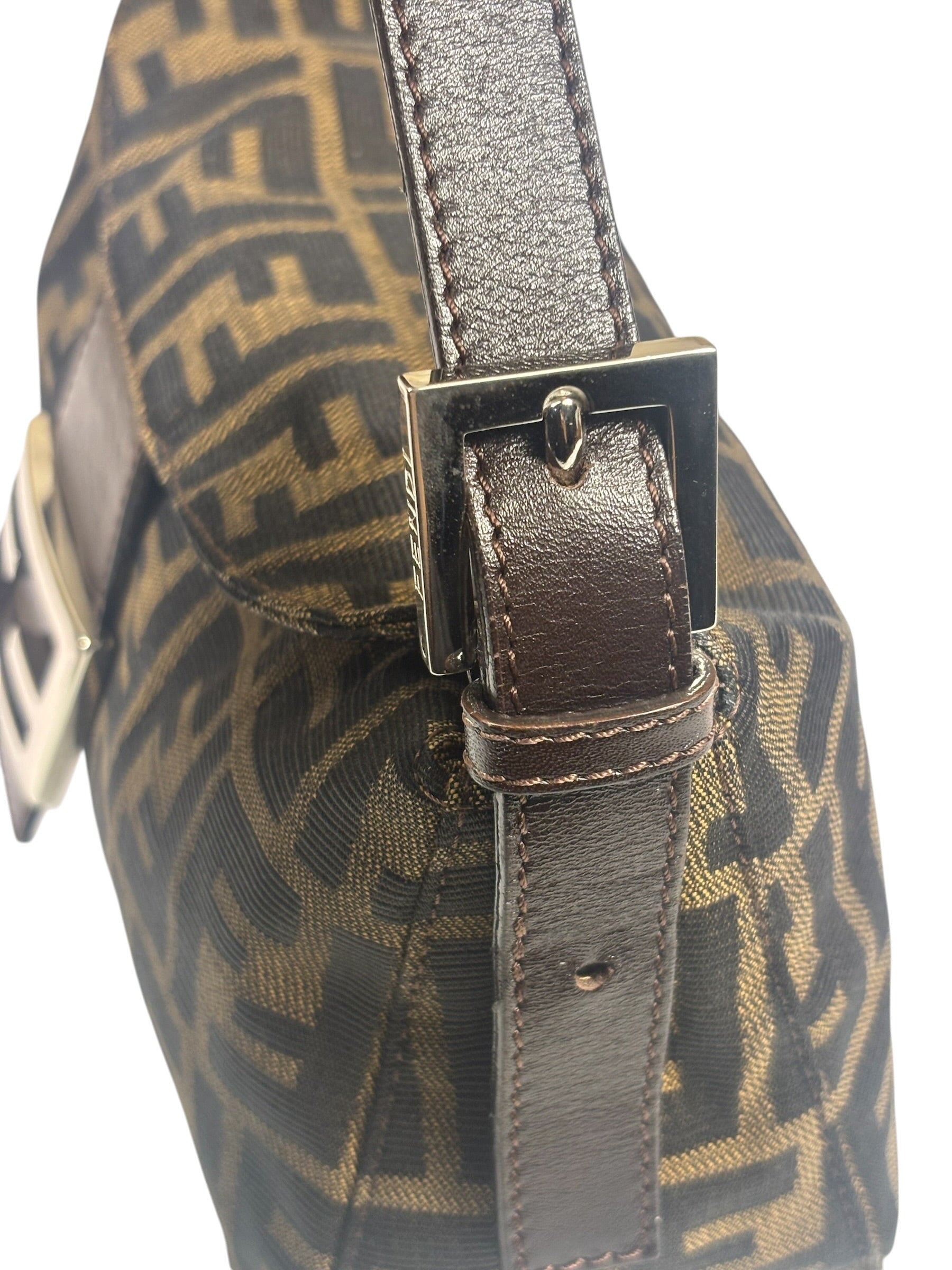 Fendi Brown Leather Trim Baguette
