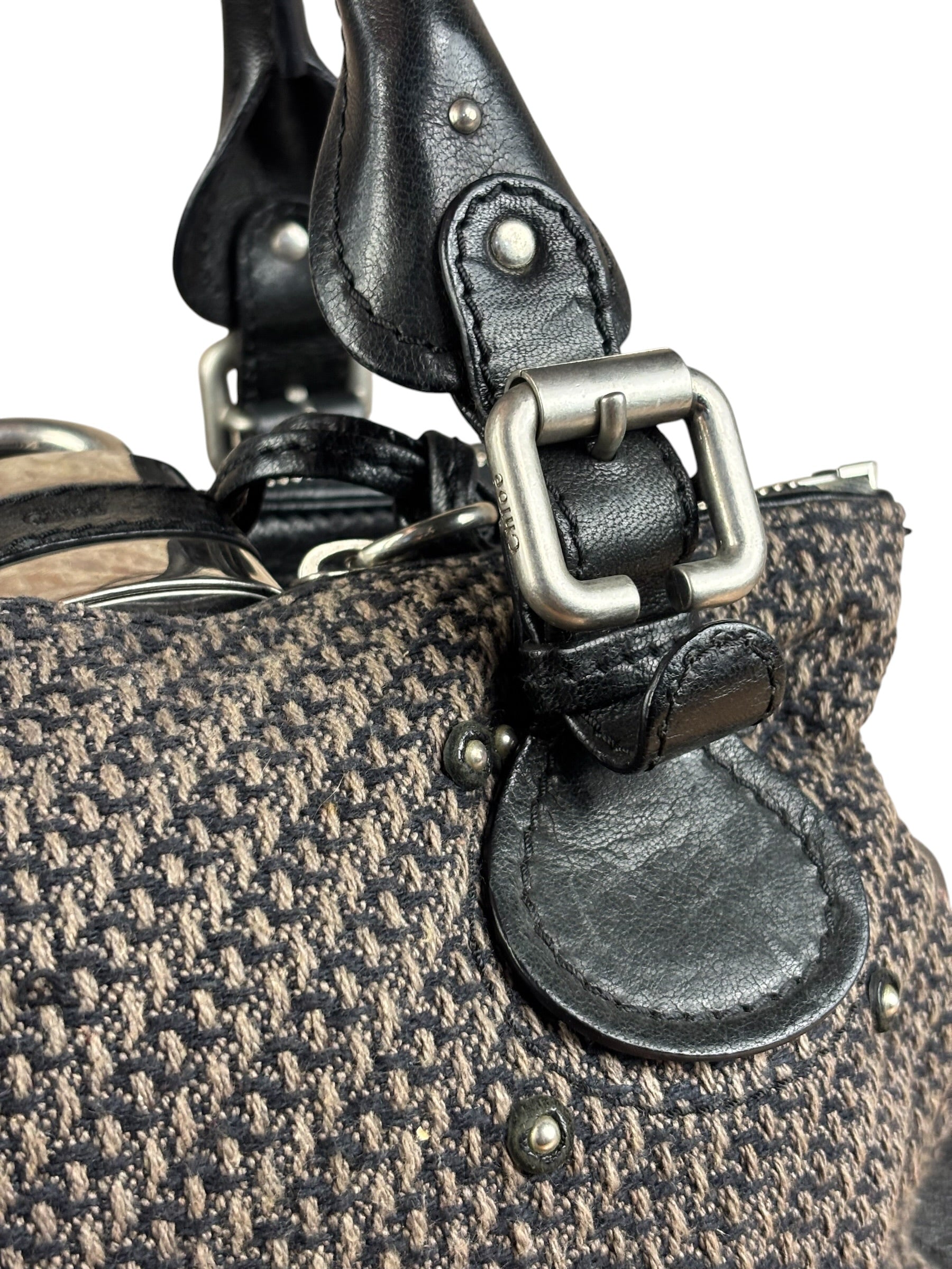 Chloe Black Tweed Leather Paddington Shoulder Bag