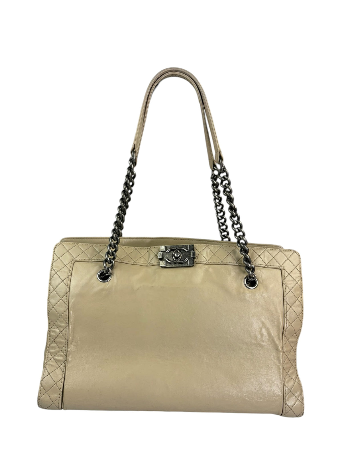Chanel Beige Lambskin Boy Reverso Shopping Tote 2013