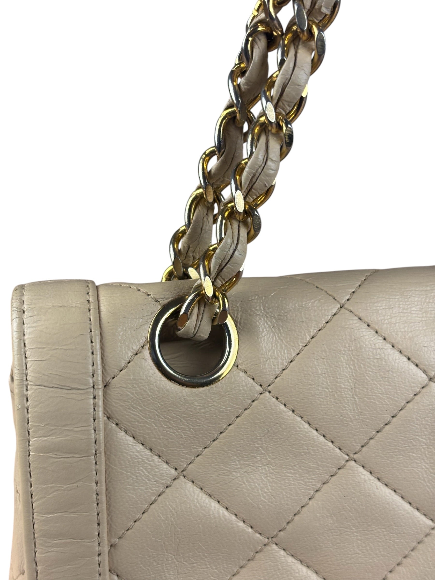 Chanel Beige Quilted CC Vintage Double Flap Bag 90s