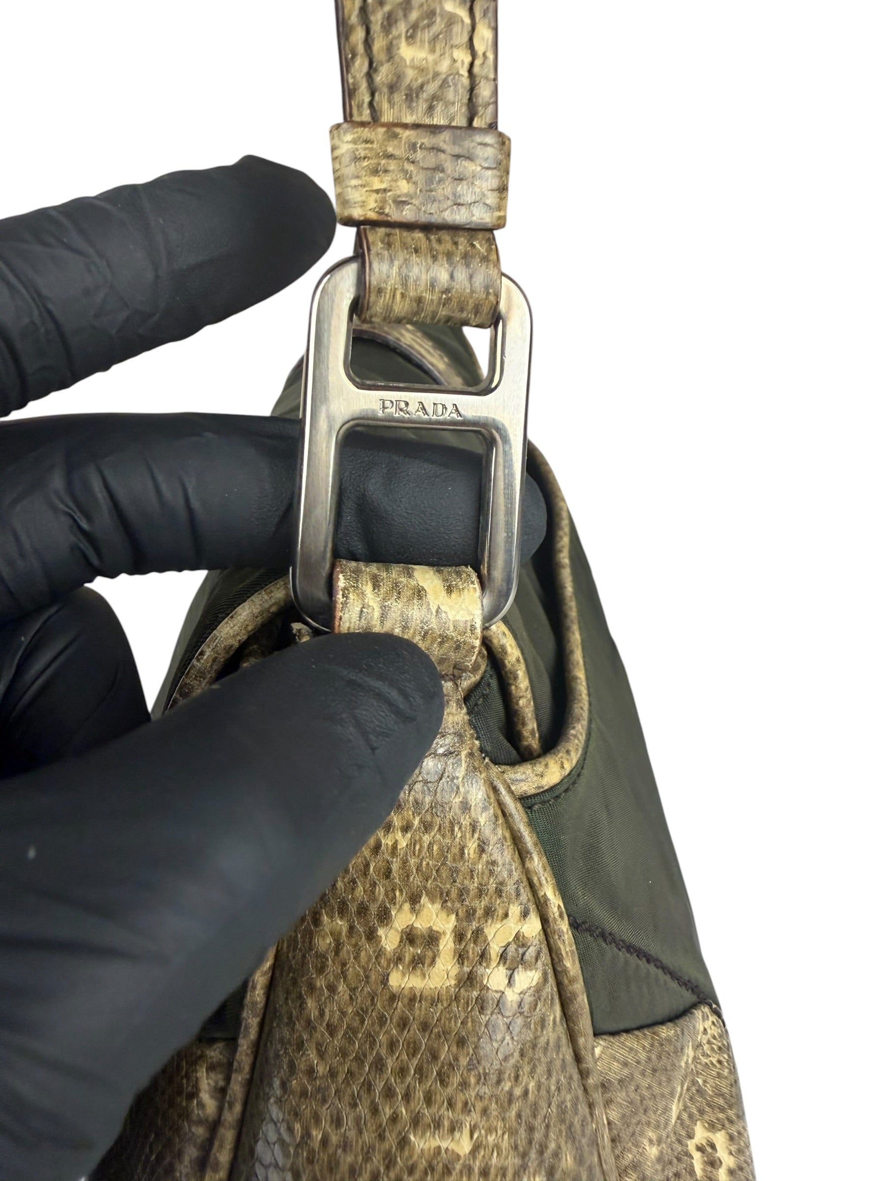 Prada Vintage Kakhi Green Nylon Shoulder Bag