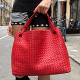 Bottega Veneta Red Leather Intrecciato Garda Woven Hobo Bag