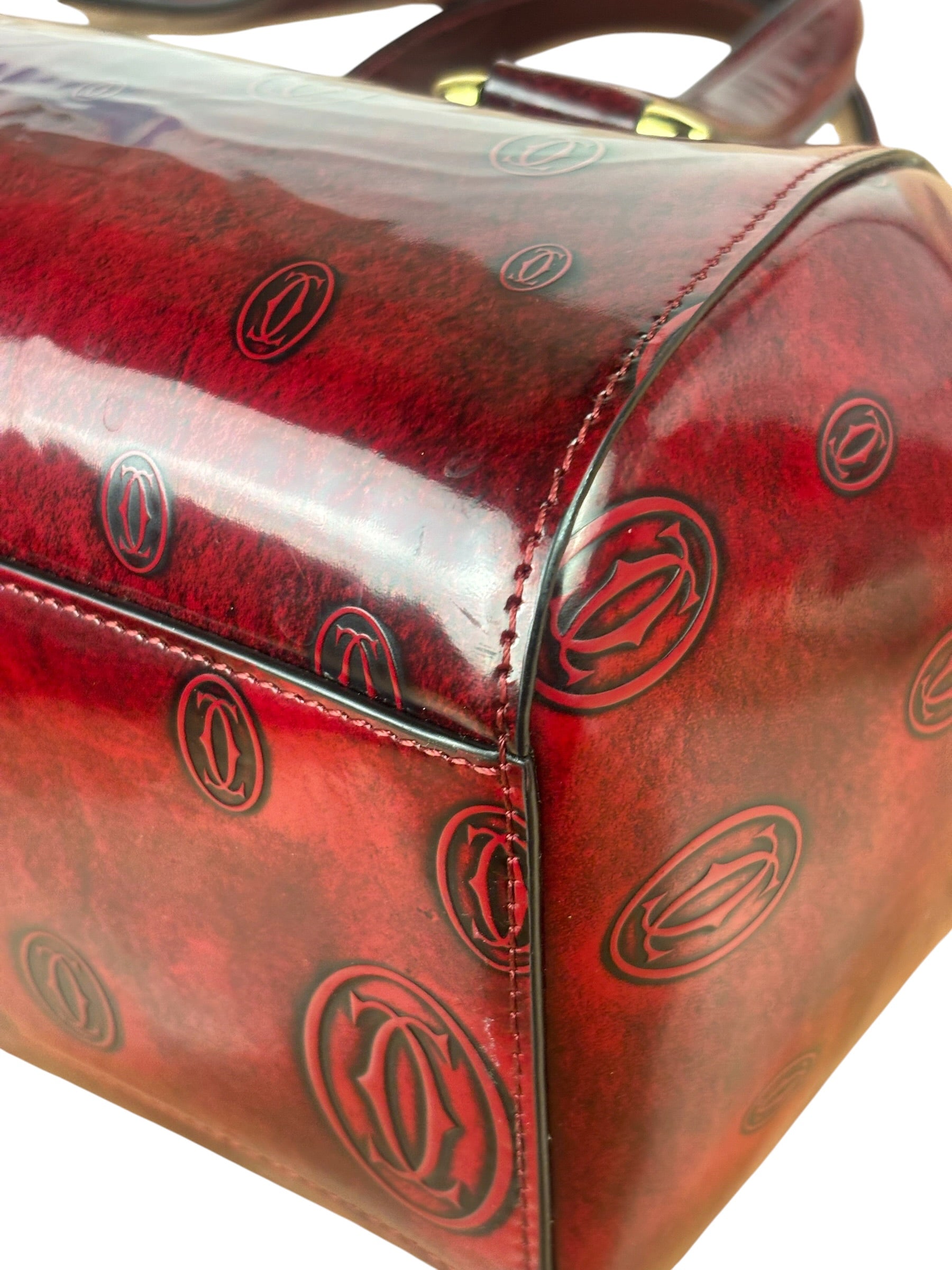 Cartier Red Patent Leather Logo Embossed Handbag
