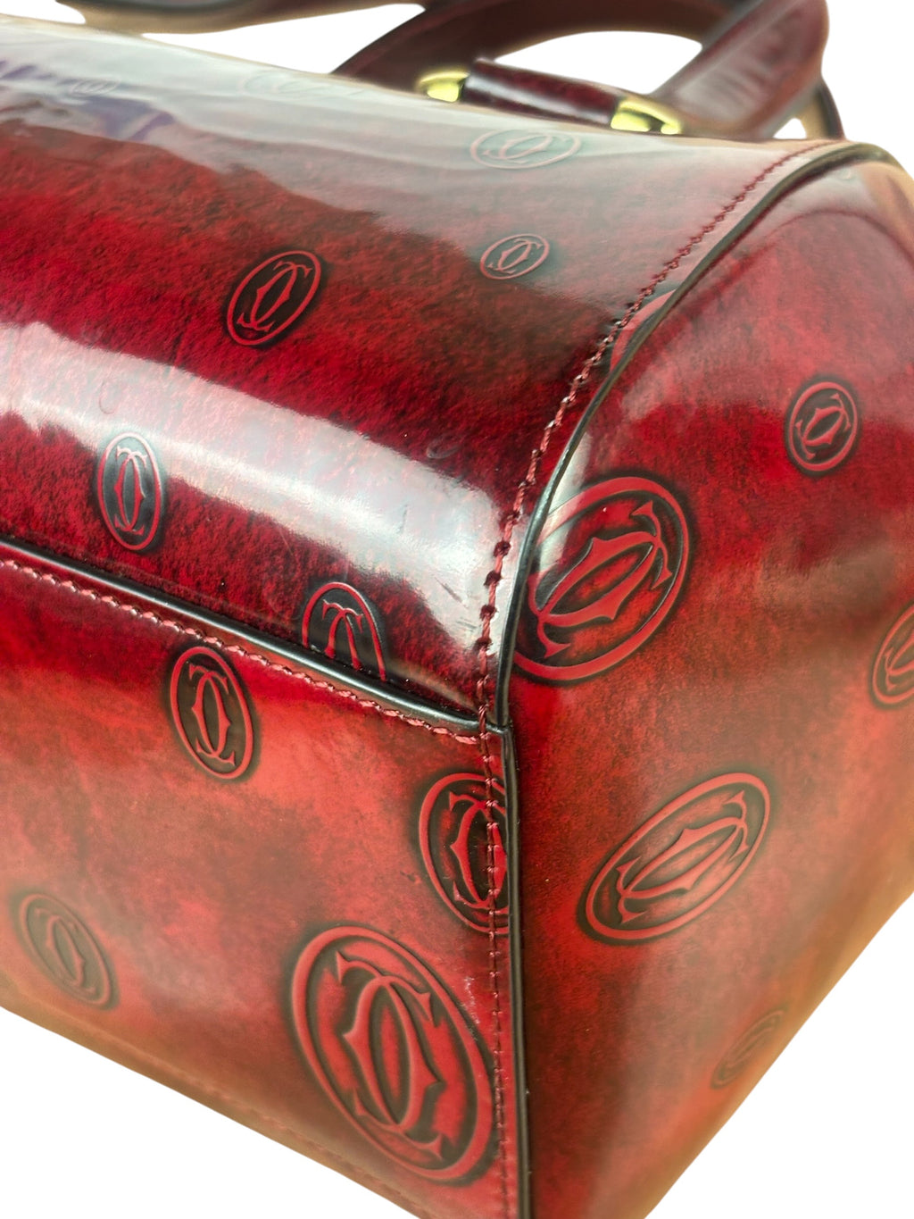 Cartier Red Patent Leather Logo Embossed Handbag