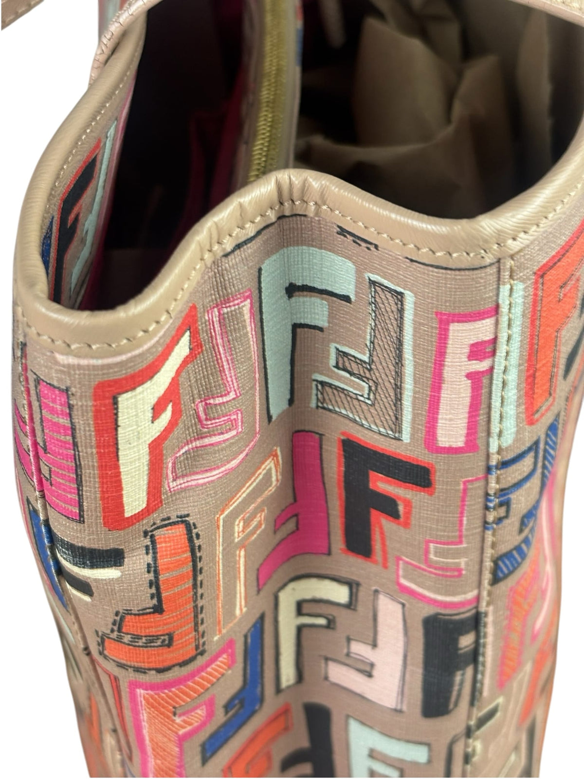 Fendi Colorblock Leather Zucca Roll Tote