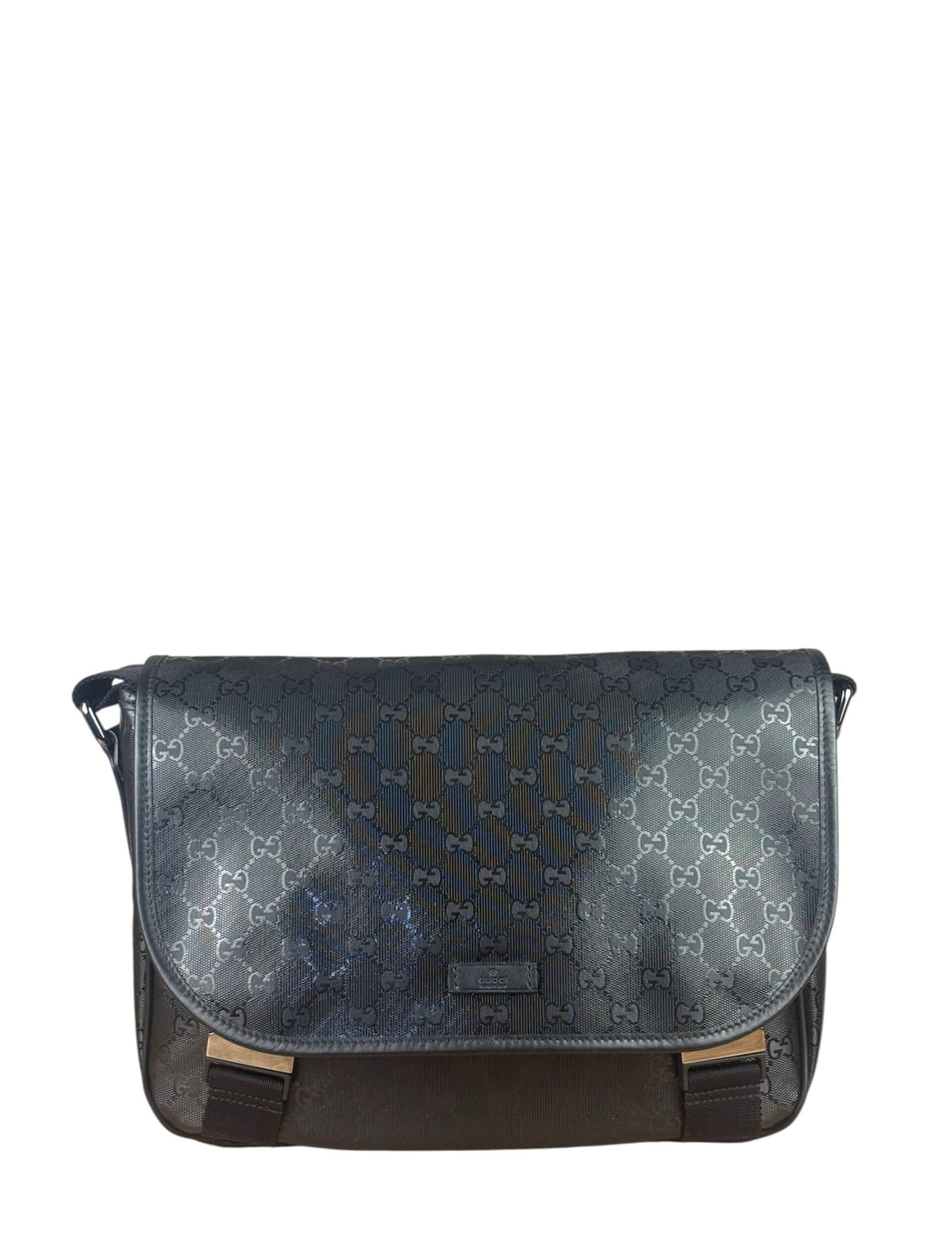 Gucci Black PVC GG Flap Messenger Bag