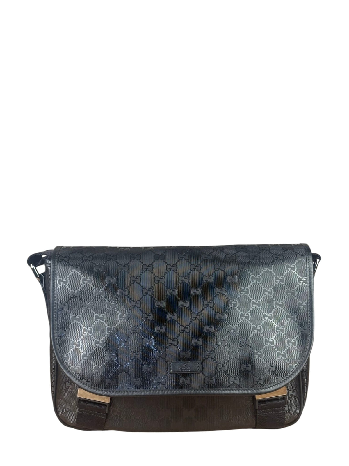 Gucci Black PVC GG Flap Messenger Bag