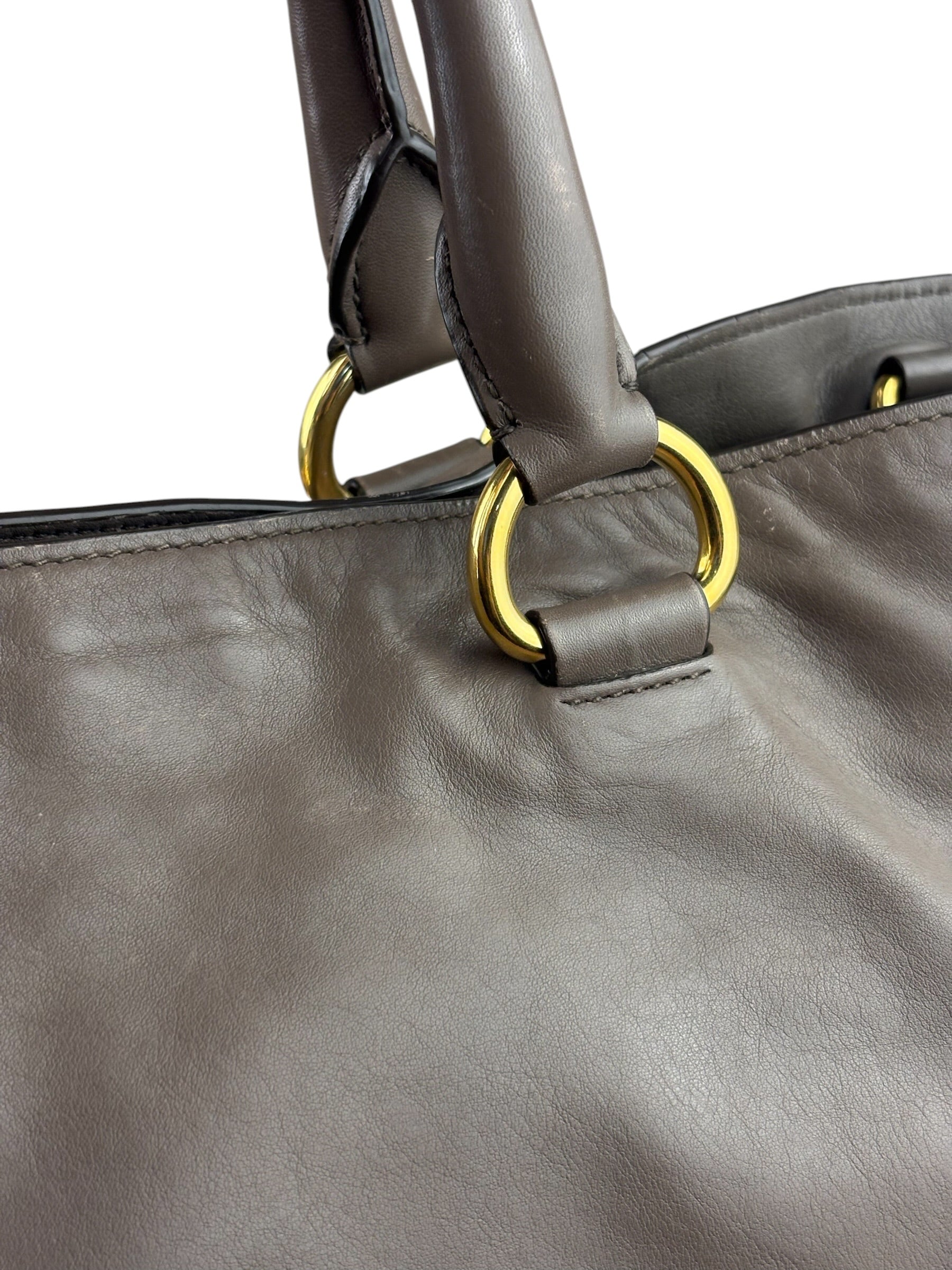 Prada Neutral Taupe Vitello Daino Leather Side Zip Large Shopper Tote