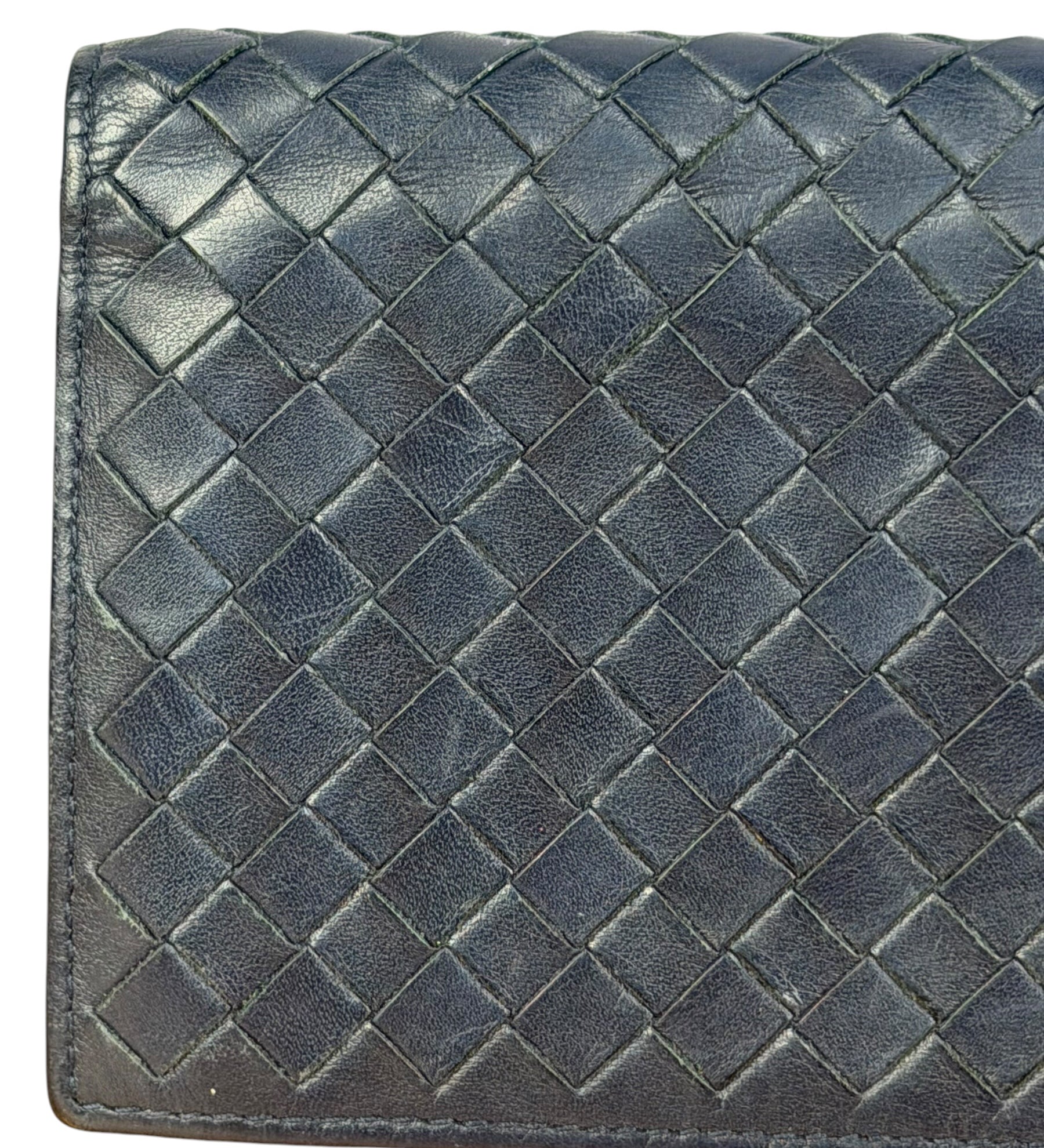 Bottega Veneta Navy Blue Intrecciato Long Wallet
