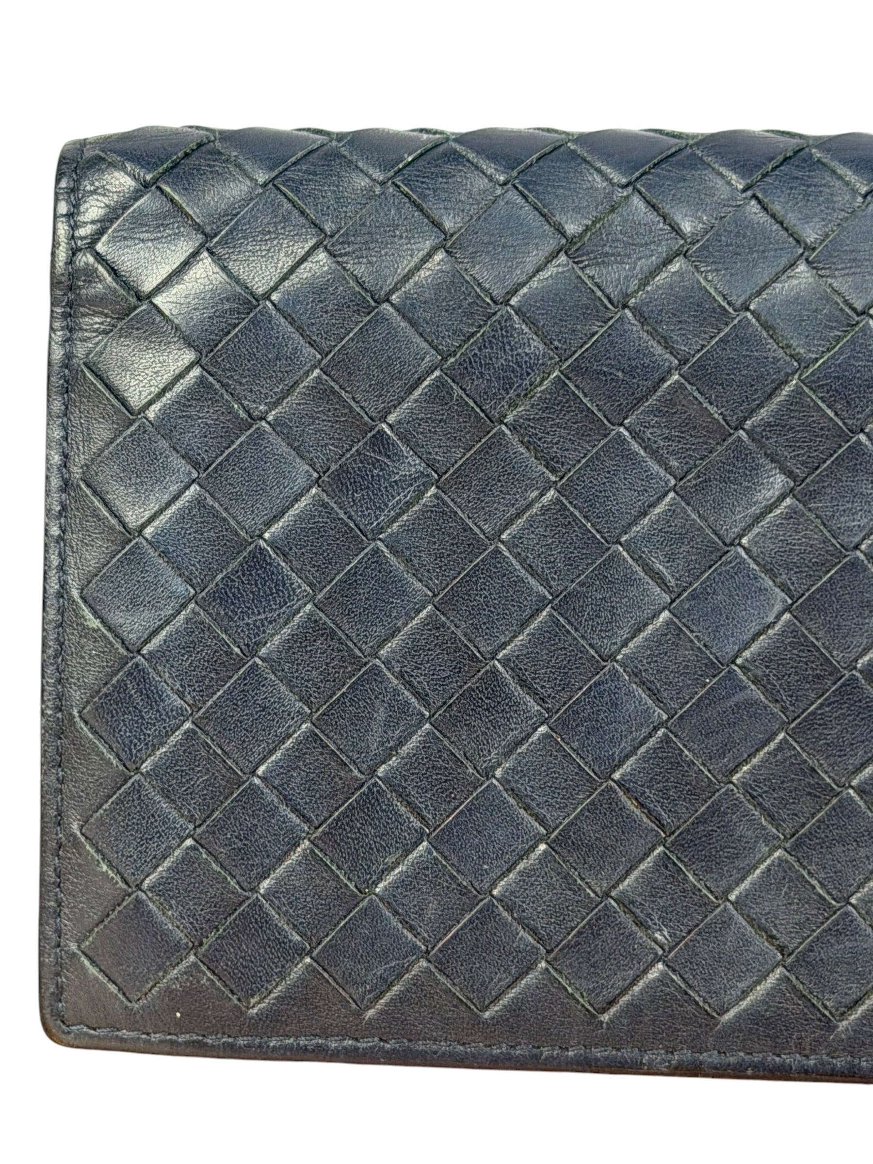 Bottega Veneta Navy Blue Intrecciato Long Wallet