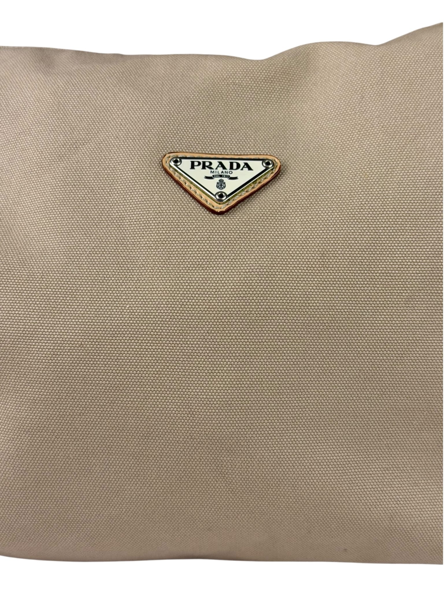 Prada Beige Cloth/Patent Leather Trim Shoulder Bag